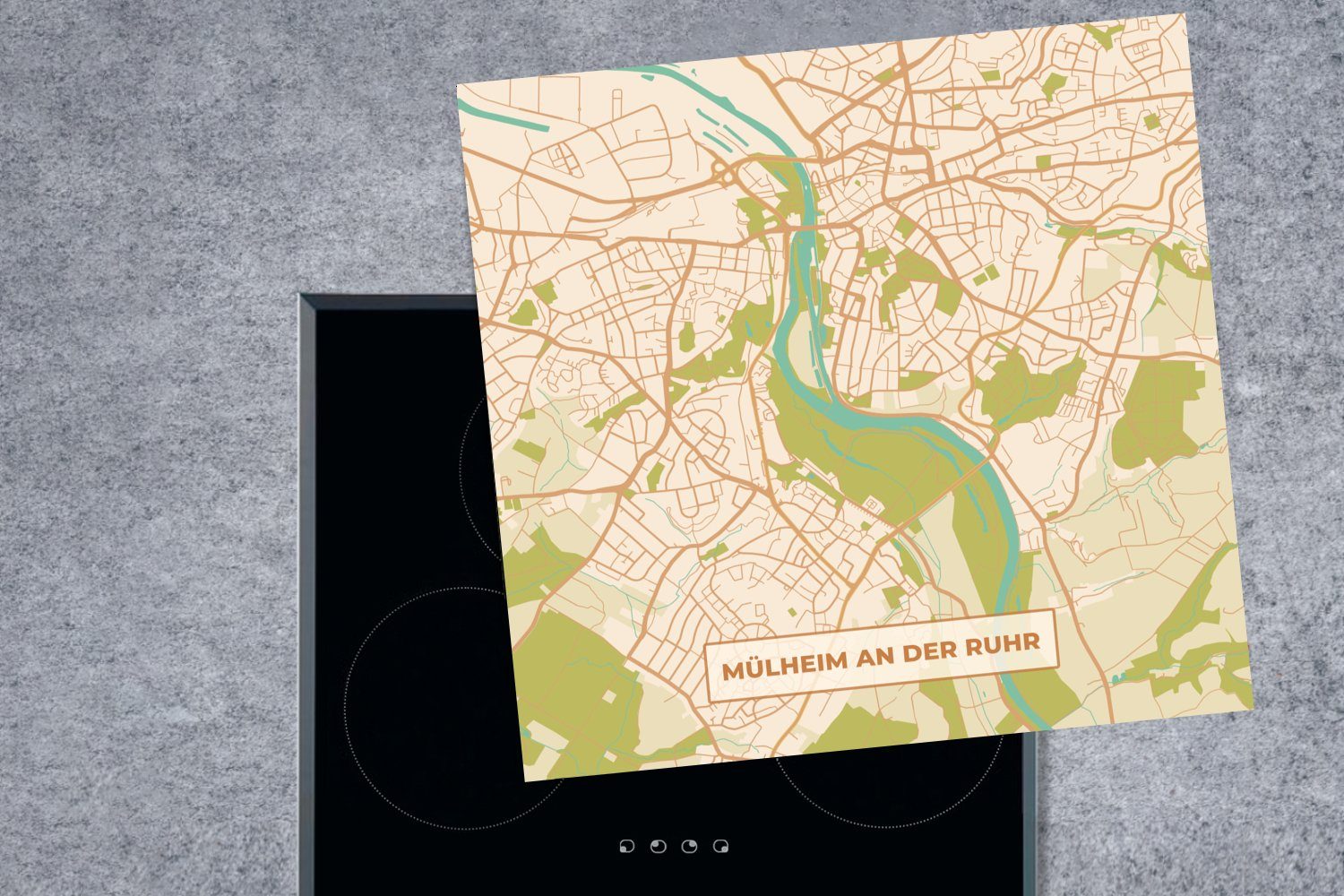 Arbeitsplatte Karte tlg), der cm, Ruhr (1 - Ceranfeldabdeckung, an - für Mülheim Stadtplan, küche Vinyl, 78x78 Herdblende-/Abdeckplatte MuchoWow Vintage -