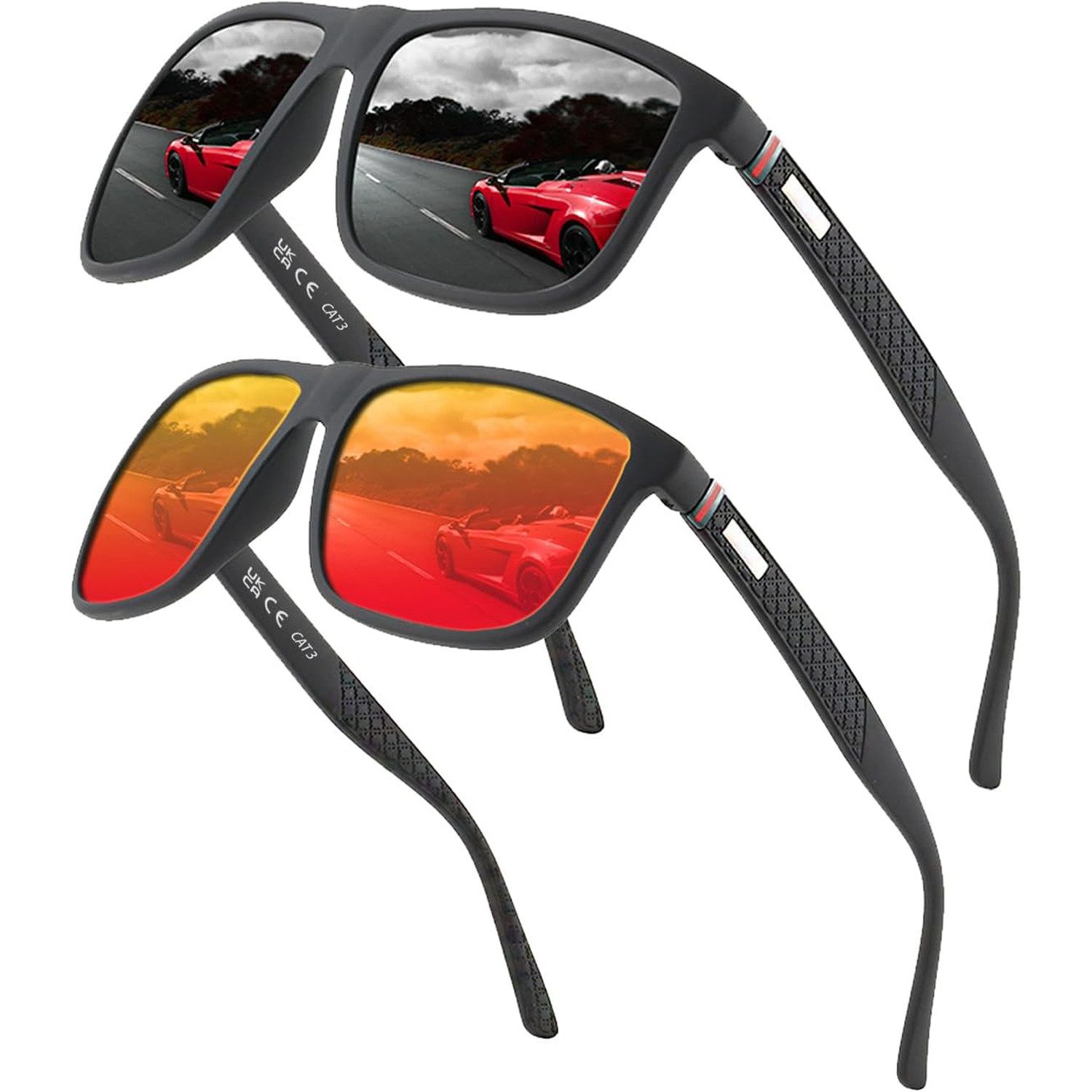 REDOM Sonnenbrille 2Paar polarisierte Outdoor Brille Set Sportbrille (Reisebrille, 2-St., UV400-Schutz, HD-Pilotobjektive, Voller Blendschutz) für Autofahren Wandern Reisen Angeln Radfahren Joggen Freizeit usw.