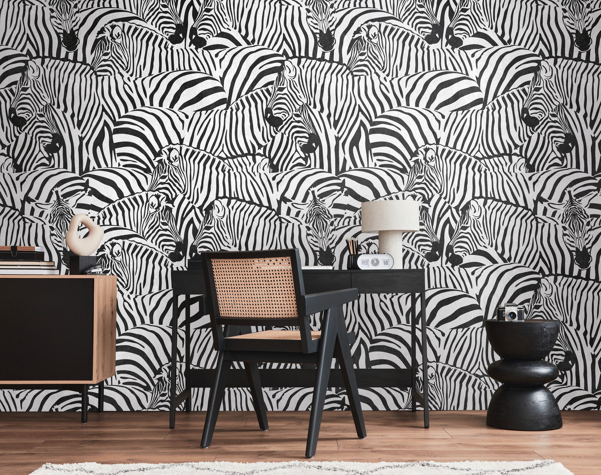 living walls Fototapete THE WALL III Zebra Tapete Motivtapete Tiere Tiere, glatt, matt, (1 St), Vliestapete Tiere für Schlafzimmer Küche Wohnzimmer Zebra Design Flur