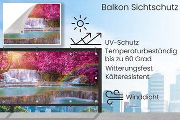 MuchoWow Balkonsichtschutz Wasserfall - Regenbogen - Bäume - Rosa - Natur (1-St) Balkonbanner, Sichtschutz für den Balkon, Robustes und wetterfest