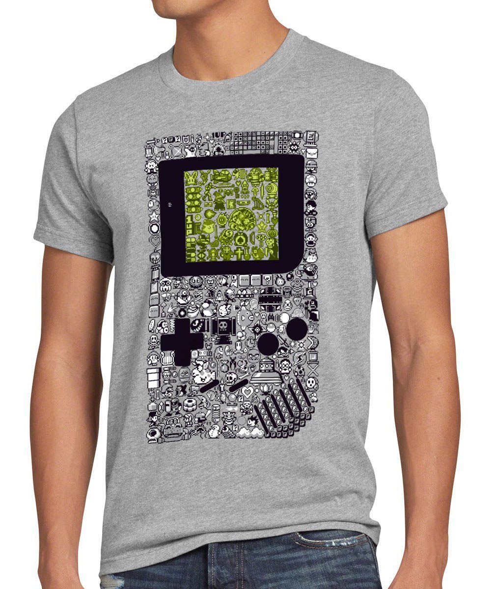 style3 Print-Shirt Herren T-Shirt 8Bit Gamer T-Shirt retro gaming boy switch nes wii luigi yoshi color n64 classic grau meliert
