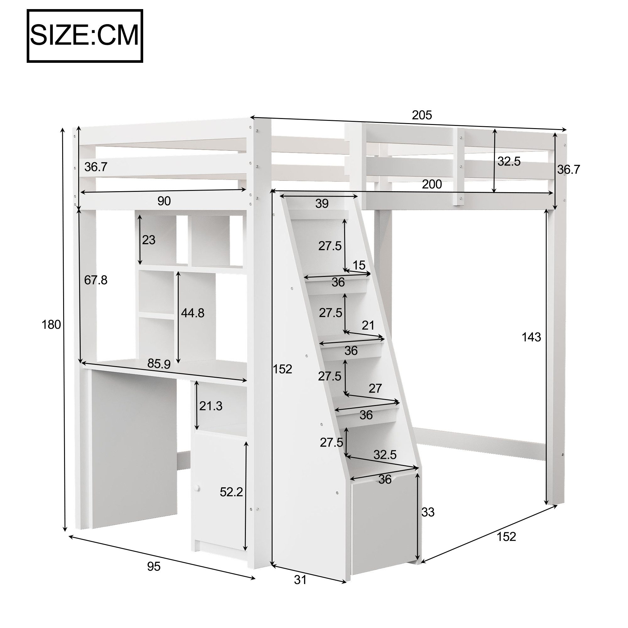 Celya Hochbett 90*200 cm, Arbeitstisch mit günstig online kaufen