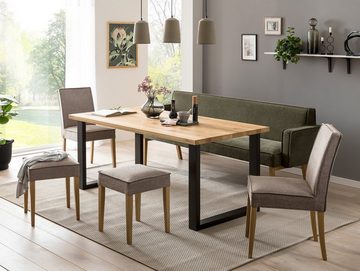 Moebel-Eins Sitzbank, LORAN Polsterbank/Küchenbank mit Armlehnen, Material Massivholz Eiche, Stoffbezug in 2 Farben erhältlich