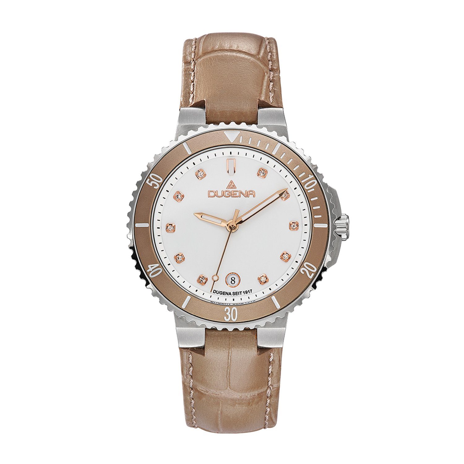 Dugena Quarzuhr Damenuhr 4461100 Lady Diver, Quarz, weißes Zifferblatt, Edelstahl, Mineralglas