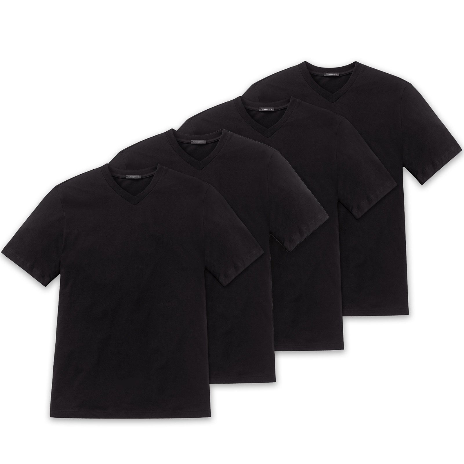 Schiesser T-Shirt Herren American T-Shirt 4er Pack - 1/2 Arm Schwarz