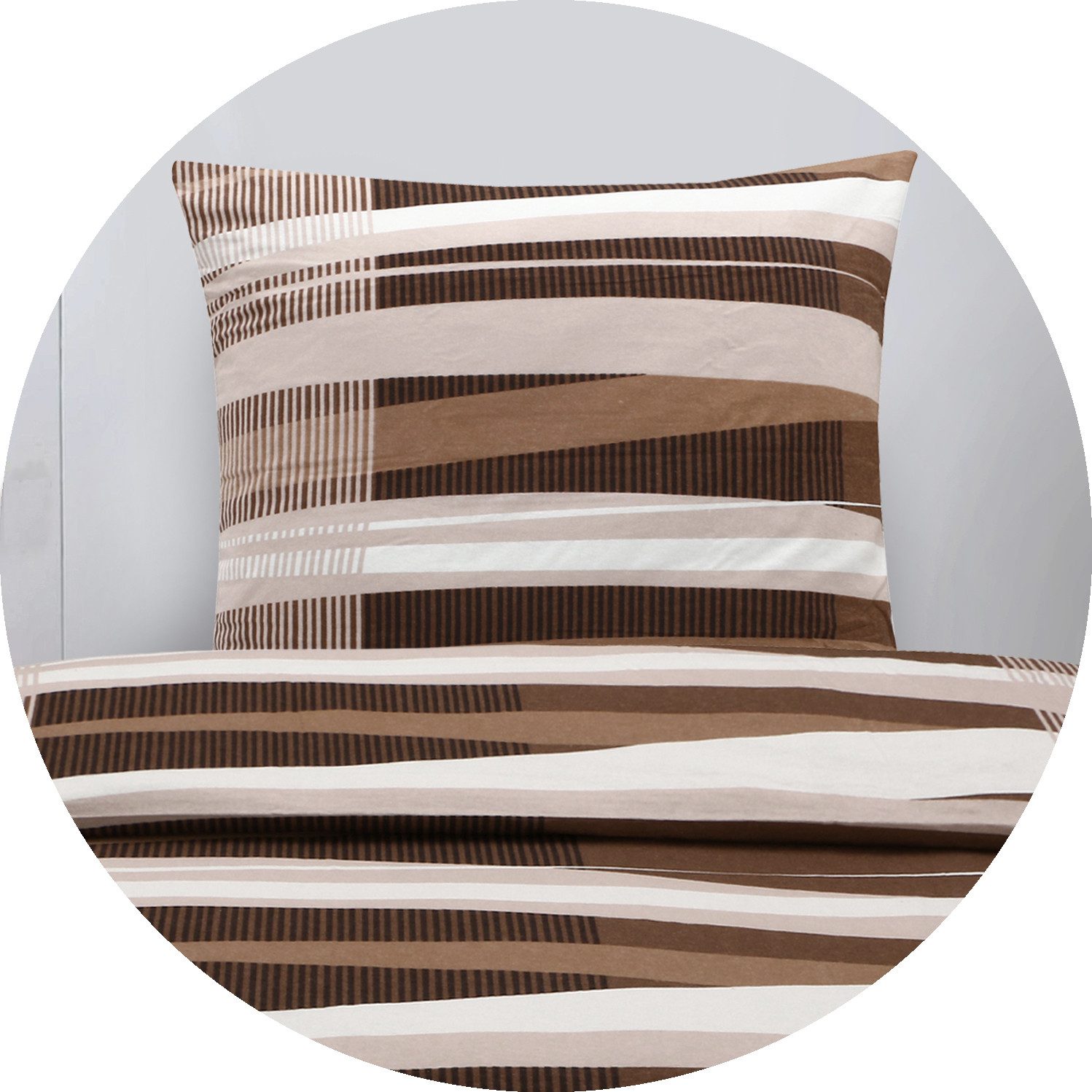 JACK Bettwäsche 135x200cm Streifenwelt Braun Creme, Biber, 2 teilig, modernes Streifendesign in Braun und Creme