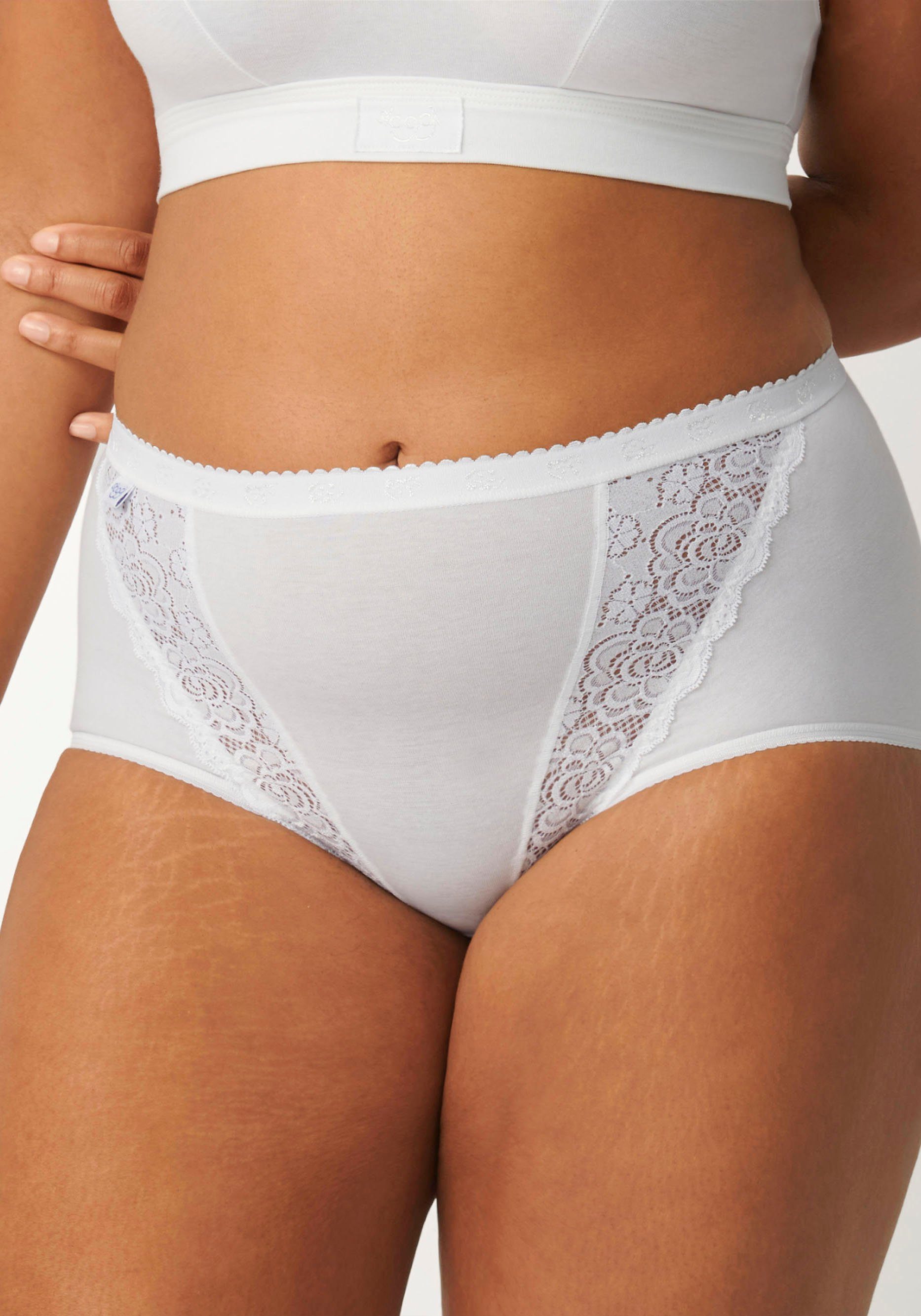 sloggi Maxislip Chic (4er Pack) elastische Spitzeneinsätze, feminin, Baumwollmix, elastisch