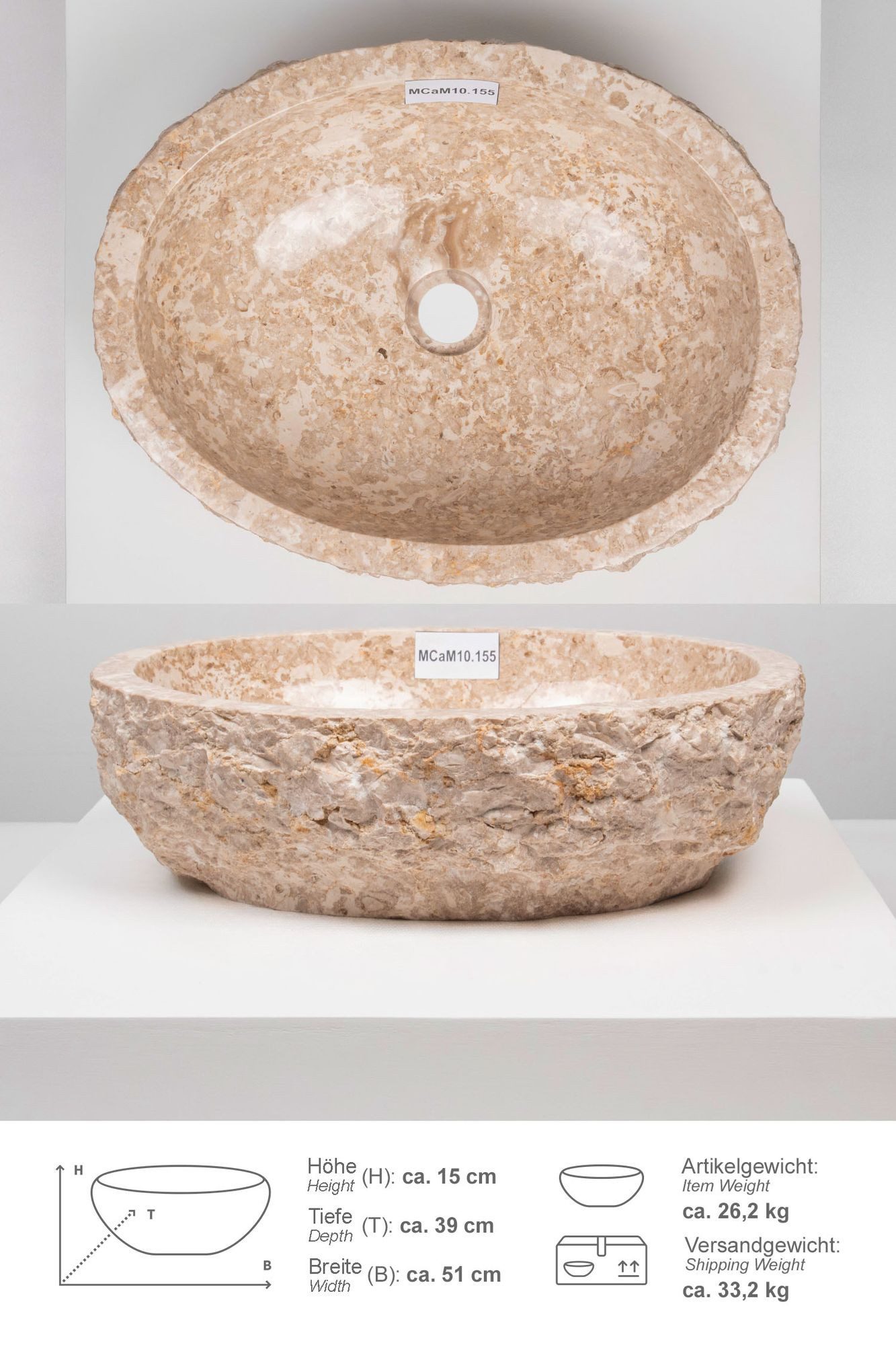 wohnfreuden Aufsatzwaschbecken Erosi Marmor Waschbecken 50 cm creme (Kein S günstig online kaufen