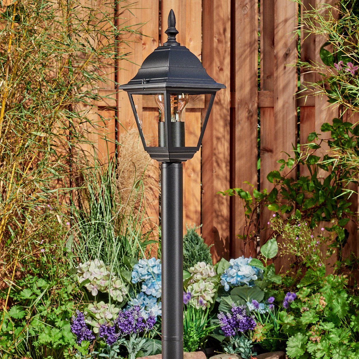 hofstein Pollerleuchte Wegeleuchte aus Metall/Glas in Schwarz/Klar, ohne Leuchtmittel, Außenleuchte, Gartenbeleuchtung IP44, 1x E27, ohne Leuchtmittel