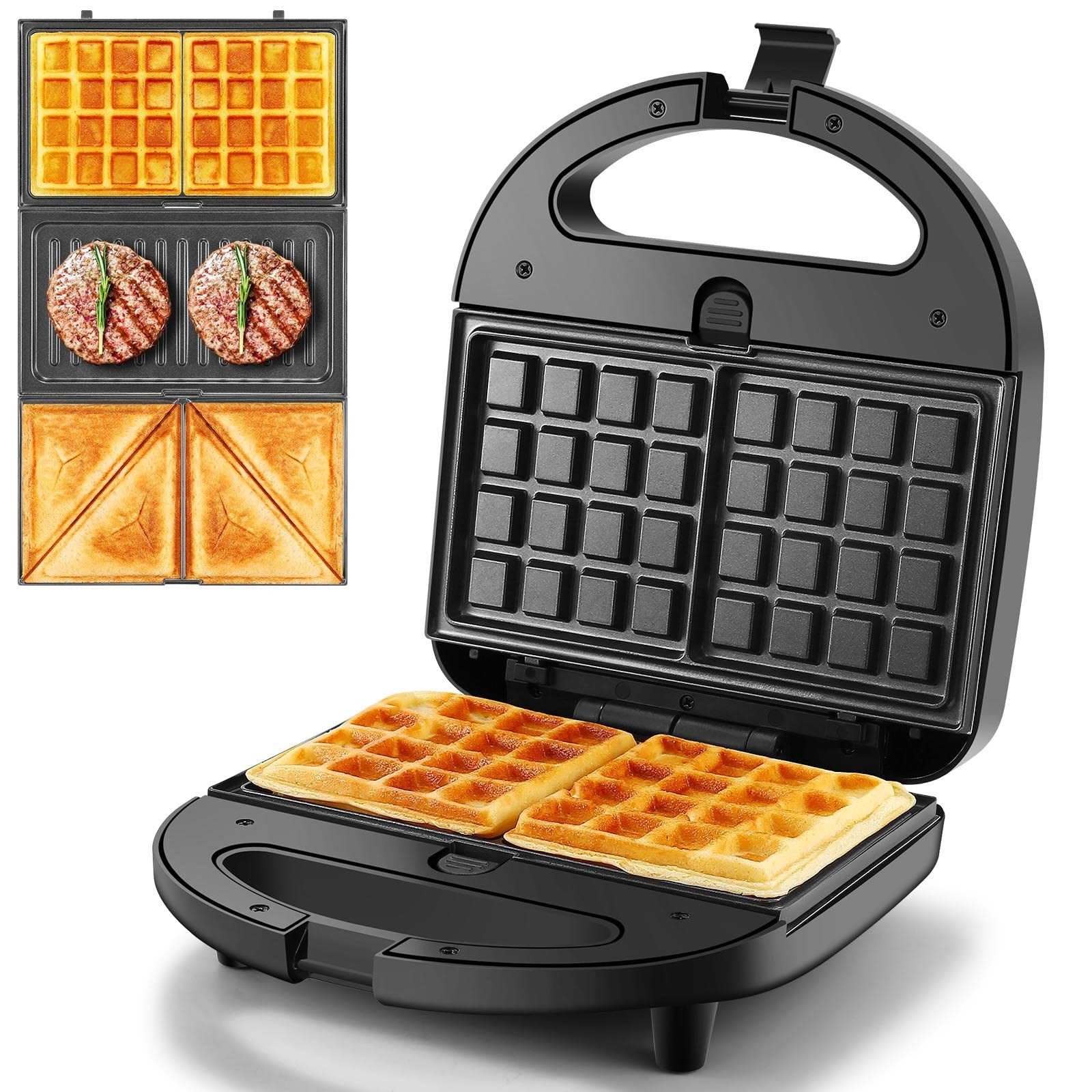 Fyrove 3-in-1-Kombi-Waffeleisen Waffeleisen, Sandwichmaker 3 in 1, Multifunktionsgerät Doppel, 760,00 W, 3 Abnehmbare Platten, Antihaftbeschichtung, LED-Leuchten