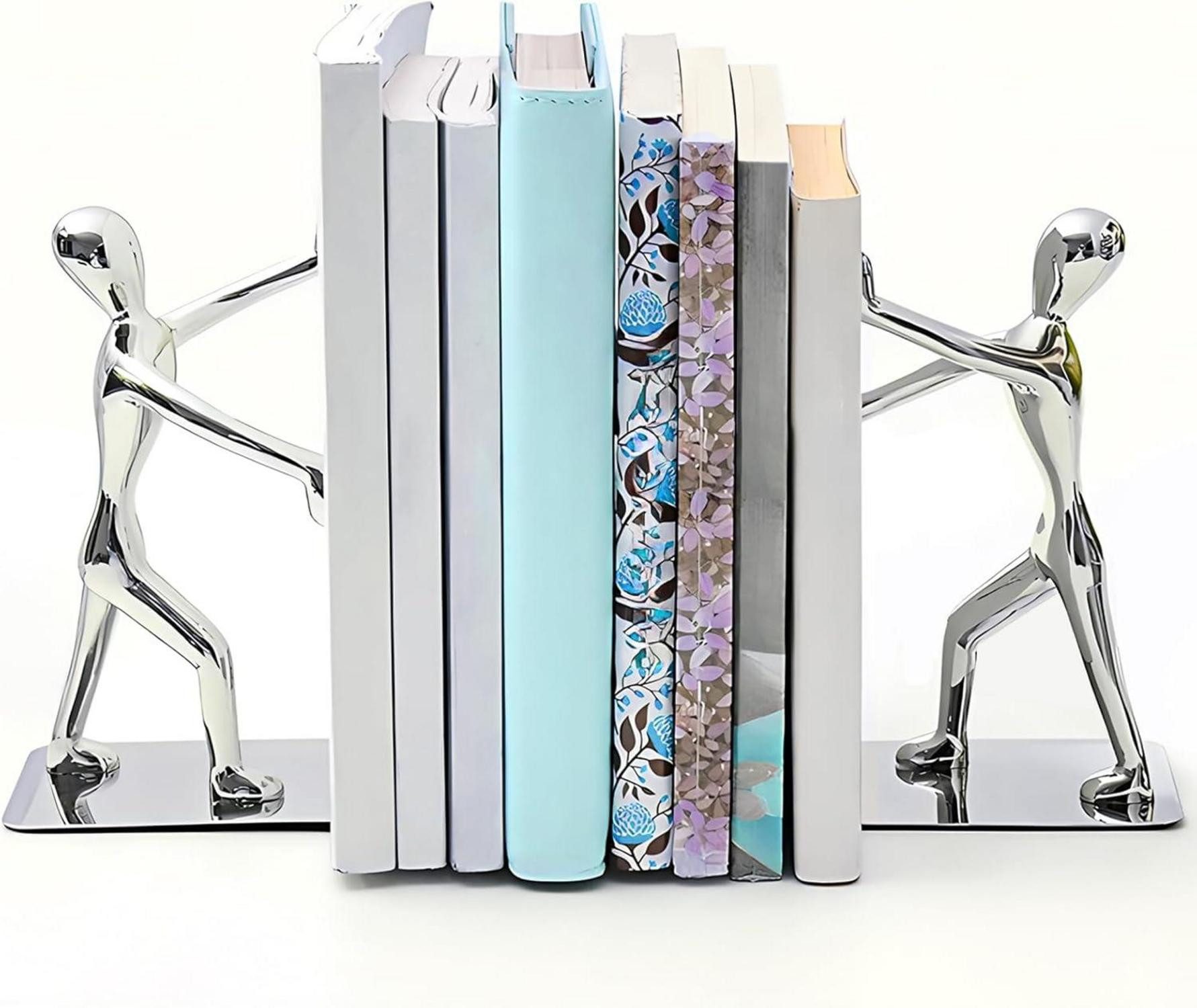 LuxusKollektion Buchstütze Buchstützen Edelstahl Silber rutschfeste Metall Vintage Bookends