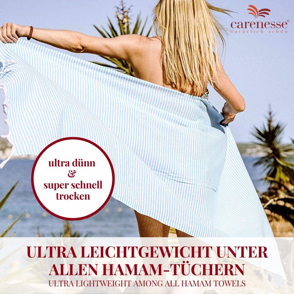 Strandtuch, rot leichtes Baumwolle Fouta Packmaß Hamam sehr x kleines für Hamamtuch extrem Handtuch 90 180 Handtuch Backpacker cm leichtes Carenesse Streifen (1-St), Pestemal