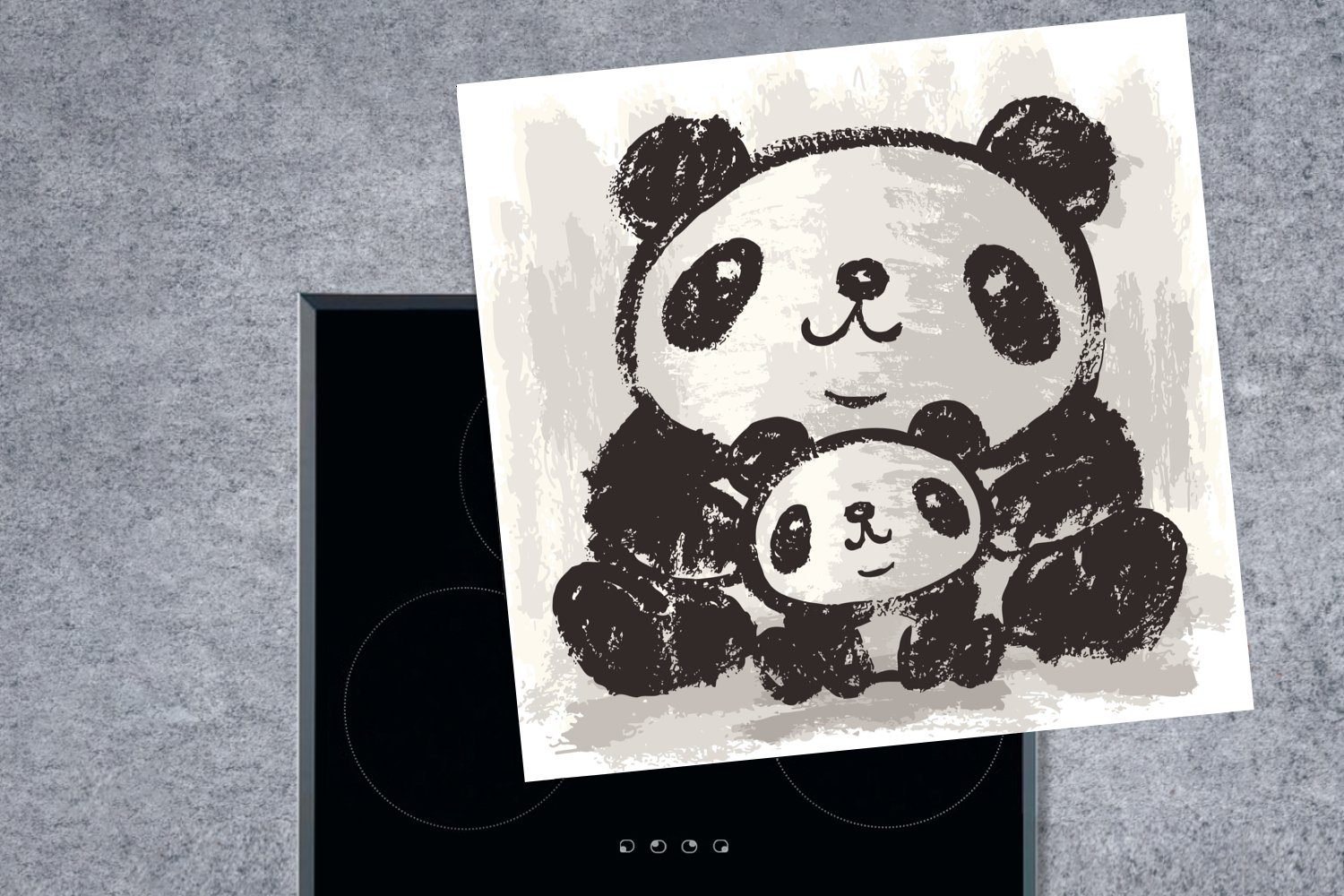 MuchoWow Panda küche Kind Ceranfeldabdeckung, Vinyl, Weiß, cm, Herdblende-/Abdeckplatte (1 tlg), - für 78x78 Arbeitsplatte Schwarz - -