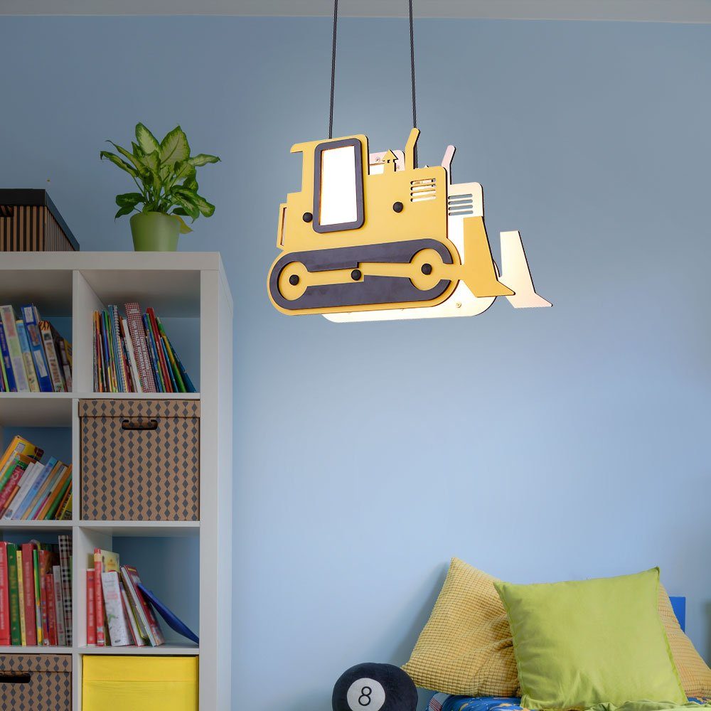 etc-shop LED Pendelleuchte, Leuchtmittel inklusive, Warmweiß, Kinder Hänge Leuchte Schubraupe Bagger Jungen Pendel Decken Lampe im