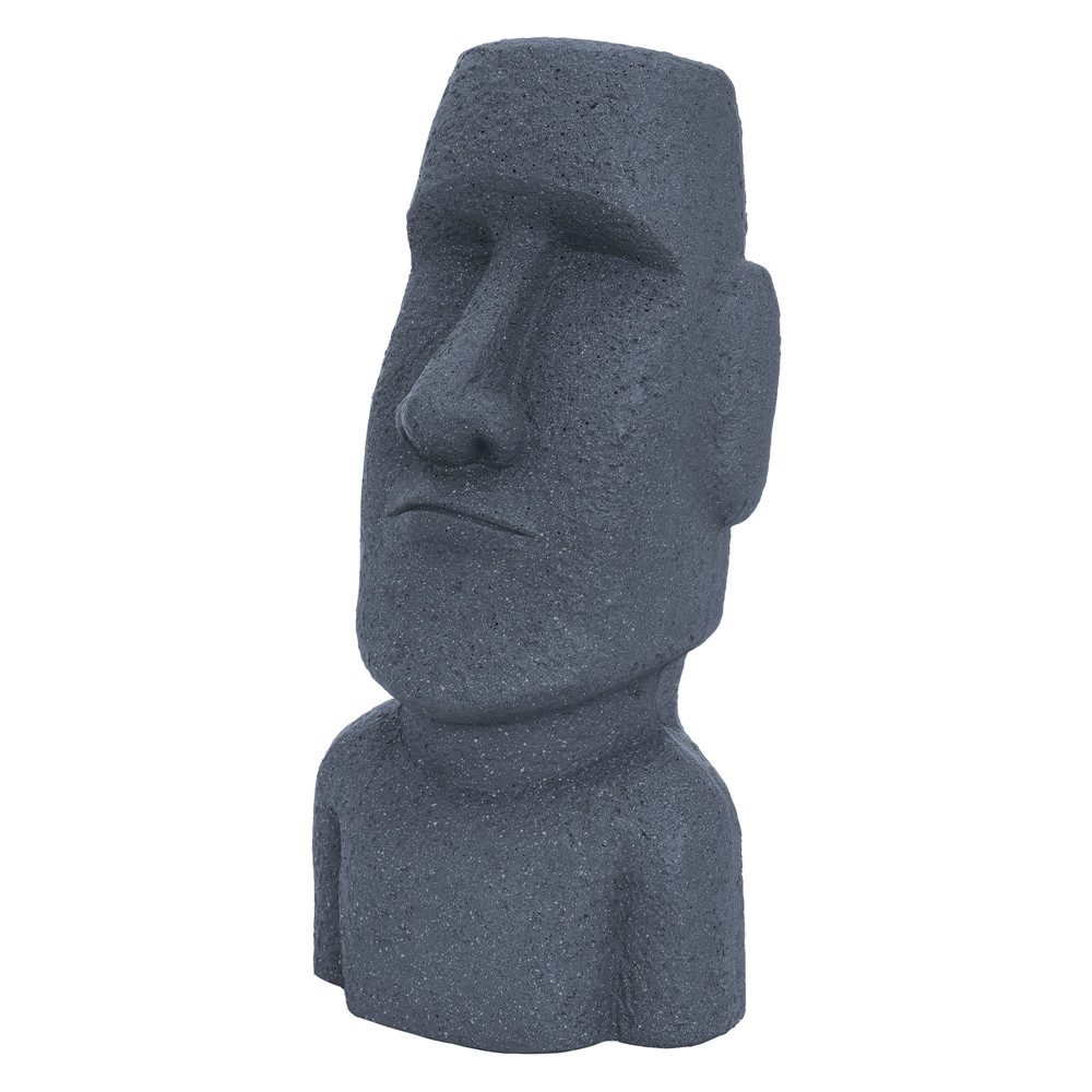 ECD Germany Dekofigur Moai Figur Kopf aus Steinguss Kunstharz Skulptur Nui Gartenfigur, Osterinsel Statue Grau Steinfigur Büste Dekoration für Innen&Außen