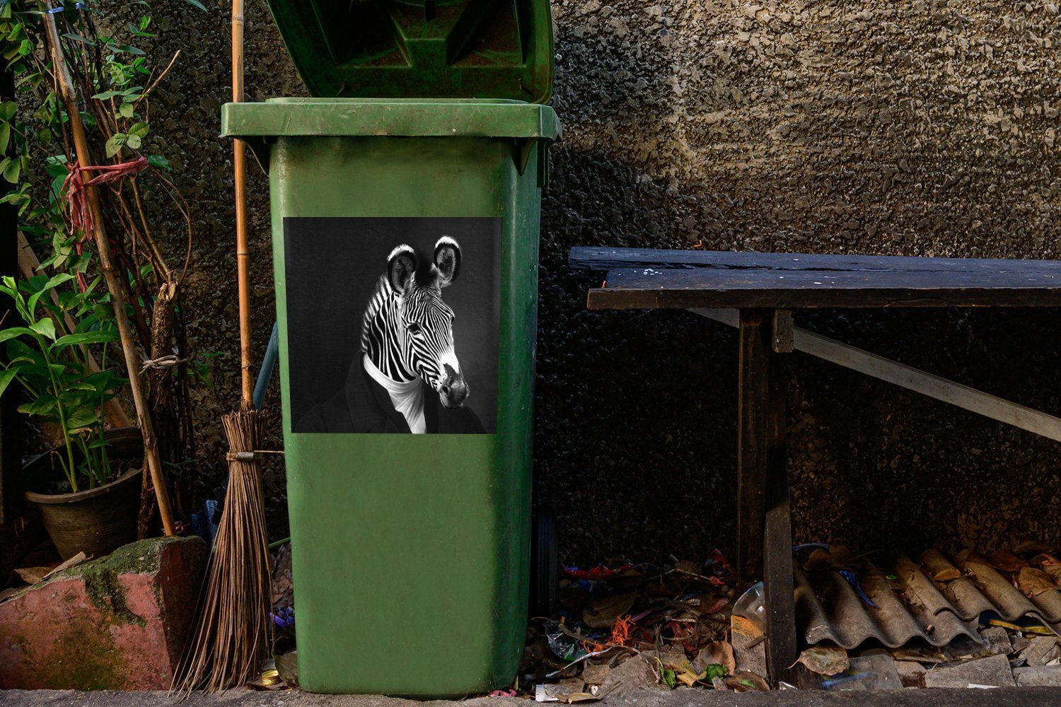 MuchoWow Wandsticker Malerei - Zebra - Mülltonne, Mülleimer-aufkleber, - Abfalbehälter Weiß (1 Schwarz St), Sticker, Container