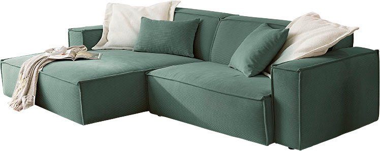 3C Candy Ecksofa Matteo in elegant, kubischer Formensprache, bequem, L-Form, mit auffälliger Kedernaht, Feincord-Bezug, Lounge-Charakter