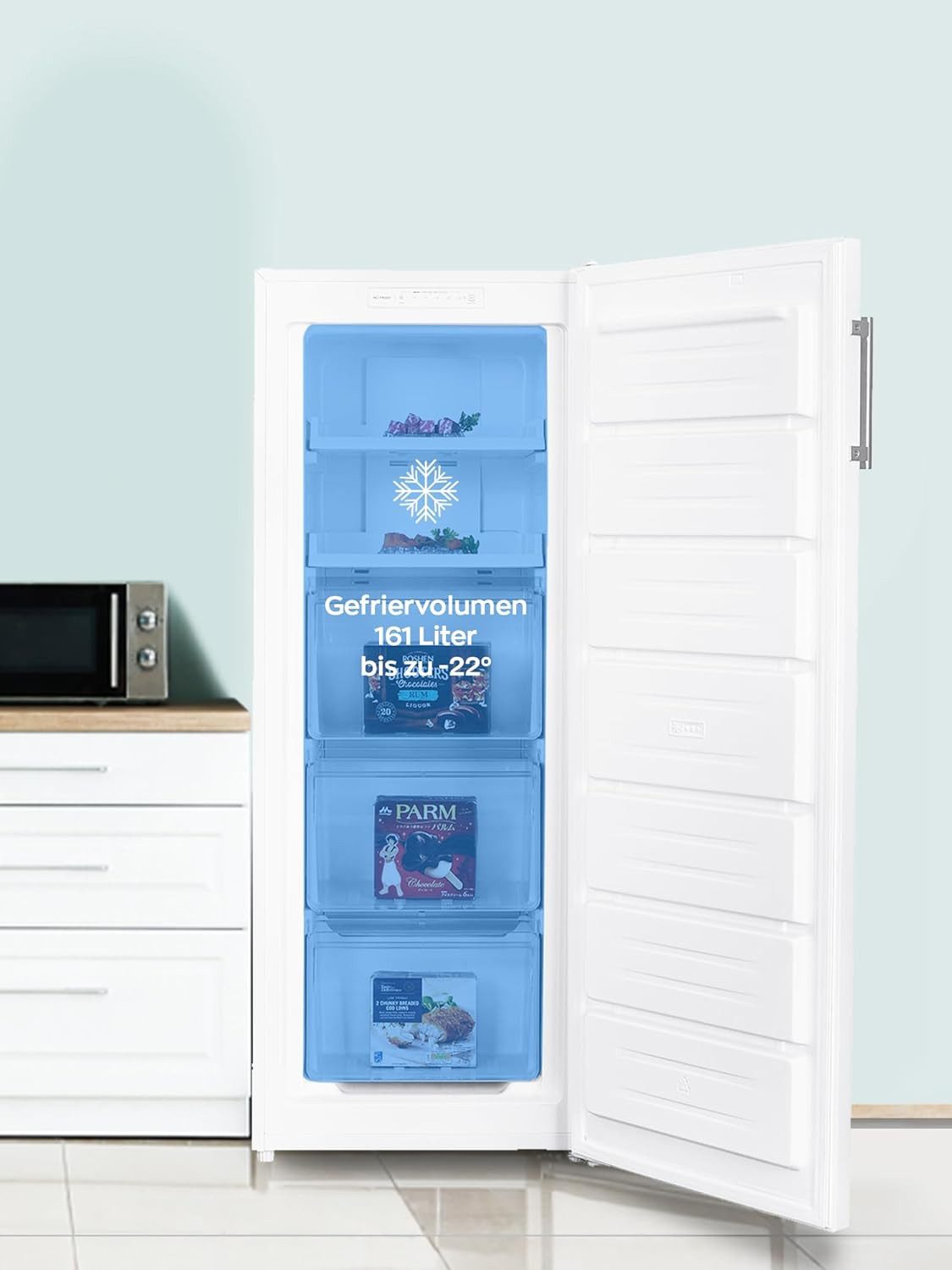 Heinrich´s Gefrierschrank HGS 3192 W, 143 cm hoch, 60 cm breit, 161L Gefrierschrank, No-Frost Schutz, LED-Display, Alarmfunktion