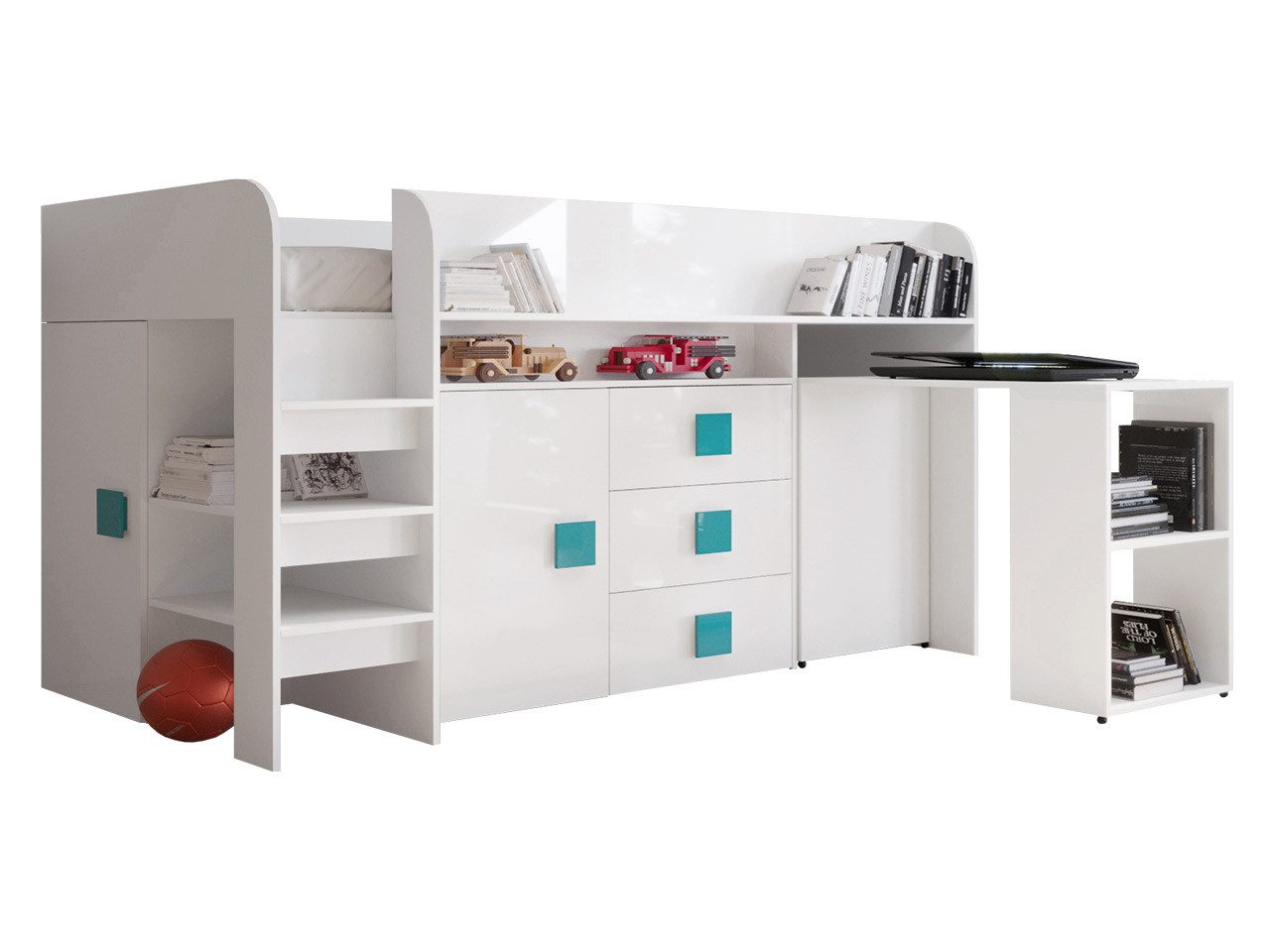 MIRJAN24 Hochbett Toledo 1 (Komplett-Set, Einzelbett mit Schreibtisch) 90x200 cm, mit drei Schubladen