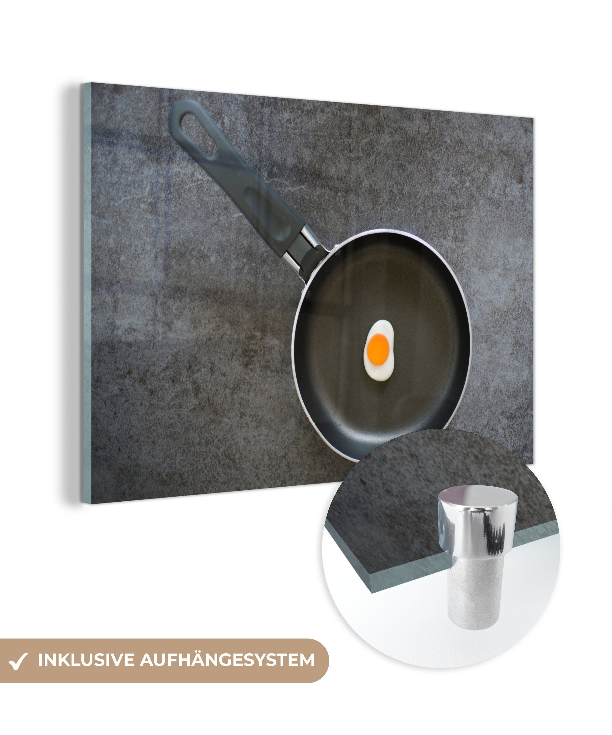 MuchoWow Acrylglasbild Kleines Ei in der Bratpfanne, (1 St), Acrylglasbilder Wohnzimmer & Schlafzimmer