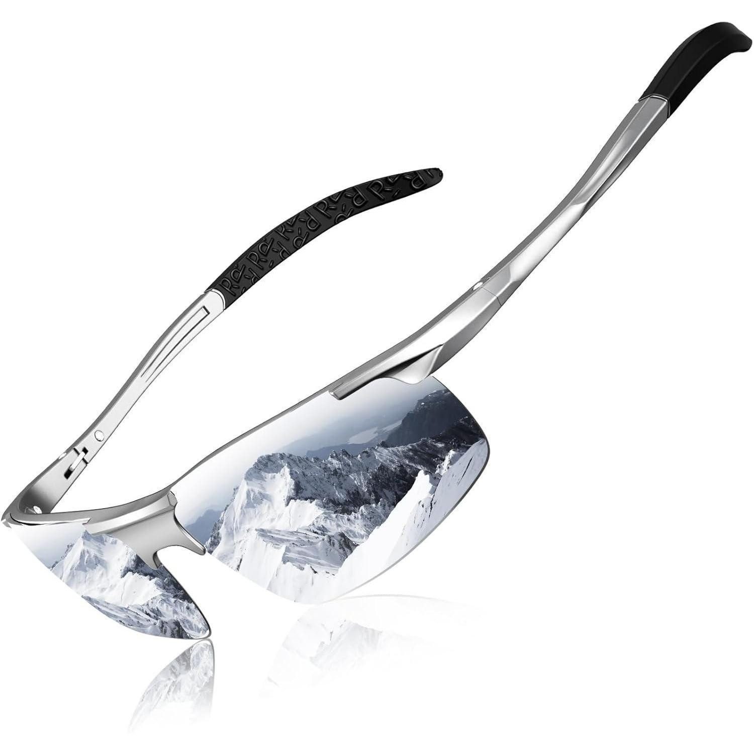 LuxusKollektion Monoscheibensonnenbrille Sonnenbrille Herren Polarisiert Fahrradbrille UV400 Silber Neu