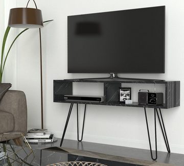 TV-Regal Wohnwand Alya mit Metallfüße Marmor Optik, Platzsparend