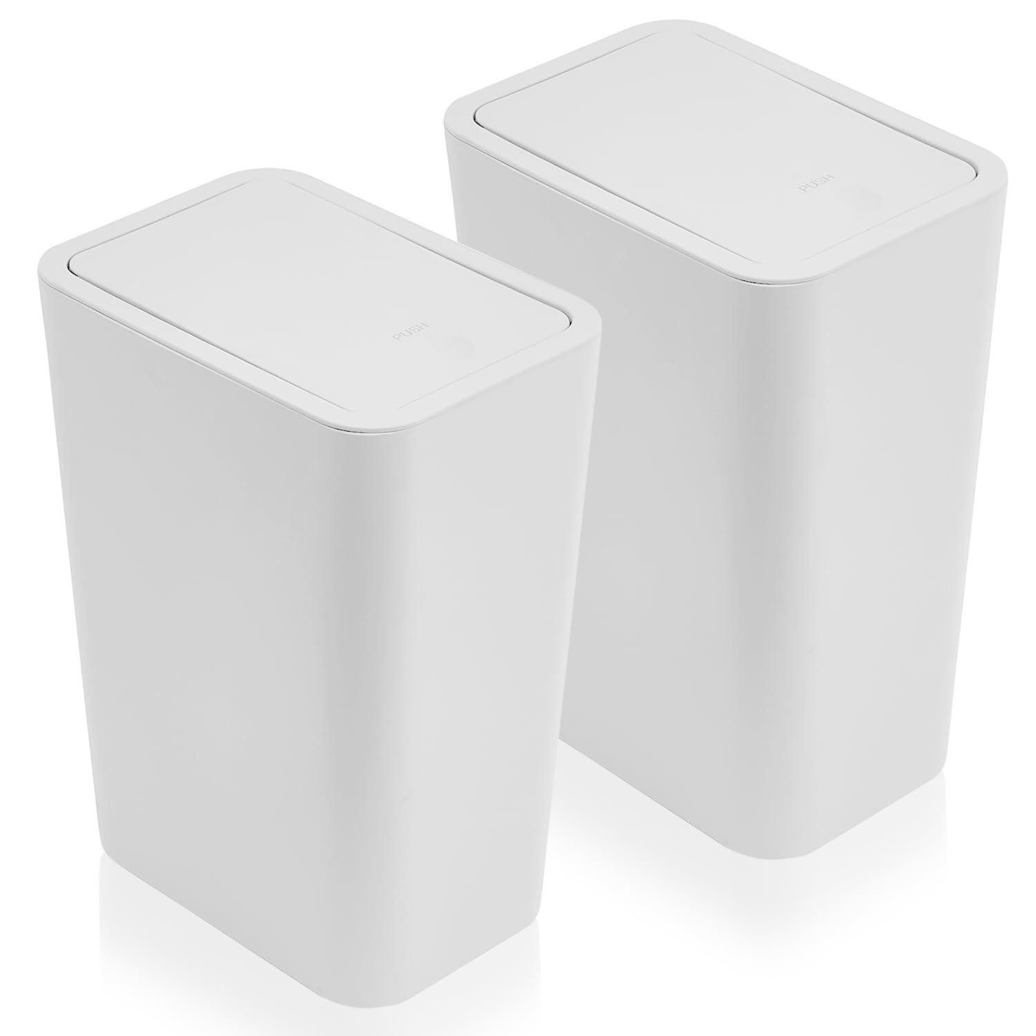 LuxusKollektion Mülleimer 2er Set Mülleimer 10L Bad Druckdeckel Schmal Weiß