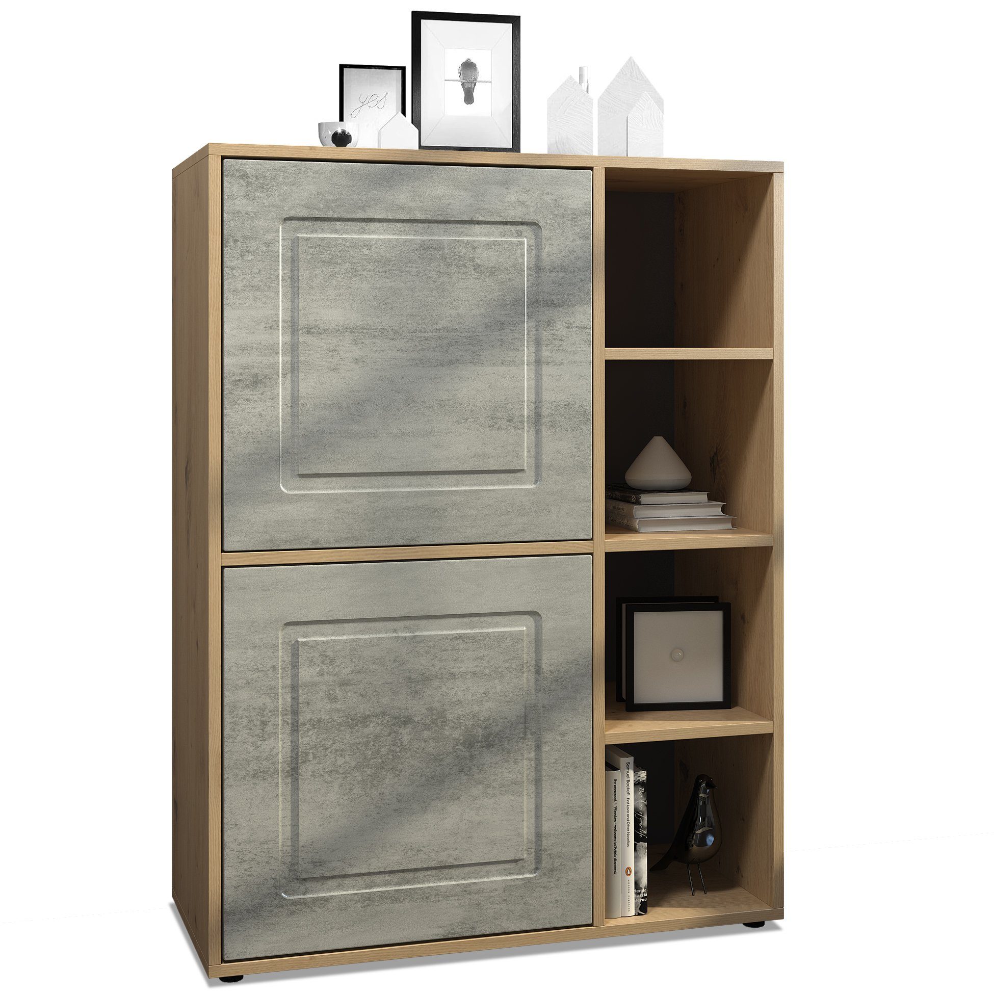Möbelhandel Klipenstein Highboard NOAH V1, Kommode Schrank Landhaus, Korpus Eiche Artisan