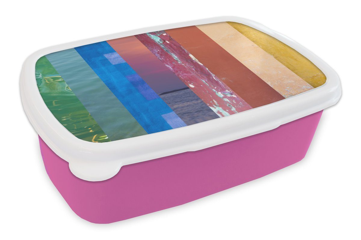 MuchoWow Lunchbox Regenbogen aus Fotos, Kunststoff, (2-tlg), Brotbox für Erwachsene, Brotdose Kinder, Snackbox, Mädchen, Kunststoff rosa