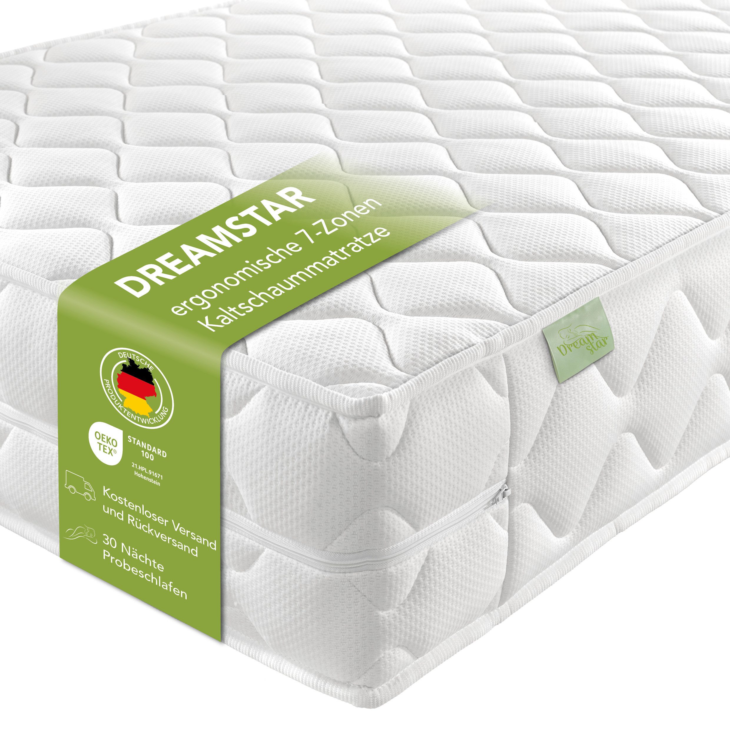 Kaltschaummatratze Ergo Flex, zwei unterschiedlich feste Liegeseiten (H2/H3 oder H3/H4), Dreamstar, ergonomische 7-Zonen Wendematratze