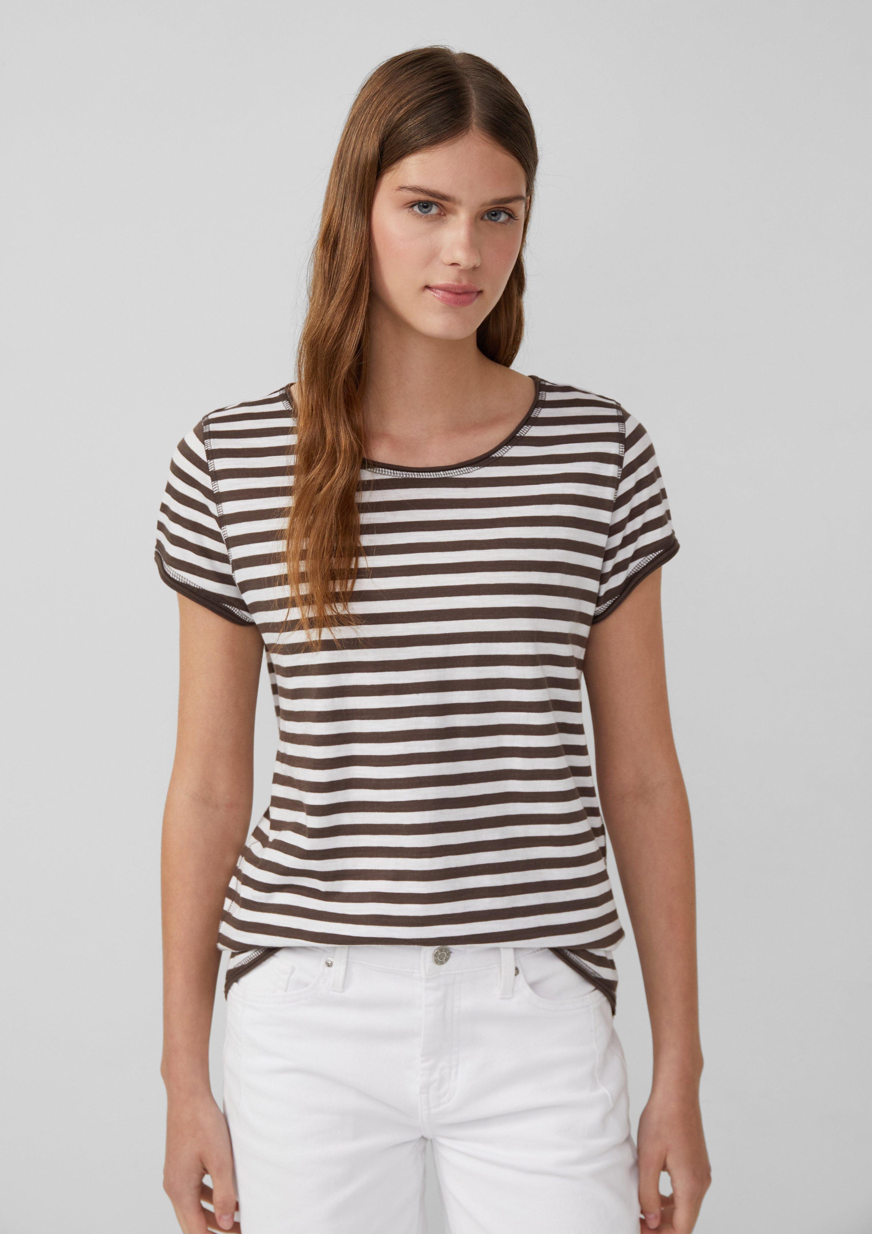 Kurzarmshirt T-Shirt mit Rollkanten und Flammgarnstruktur