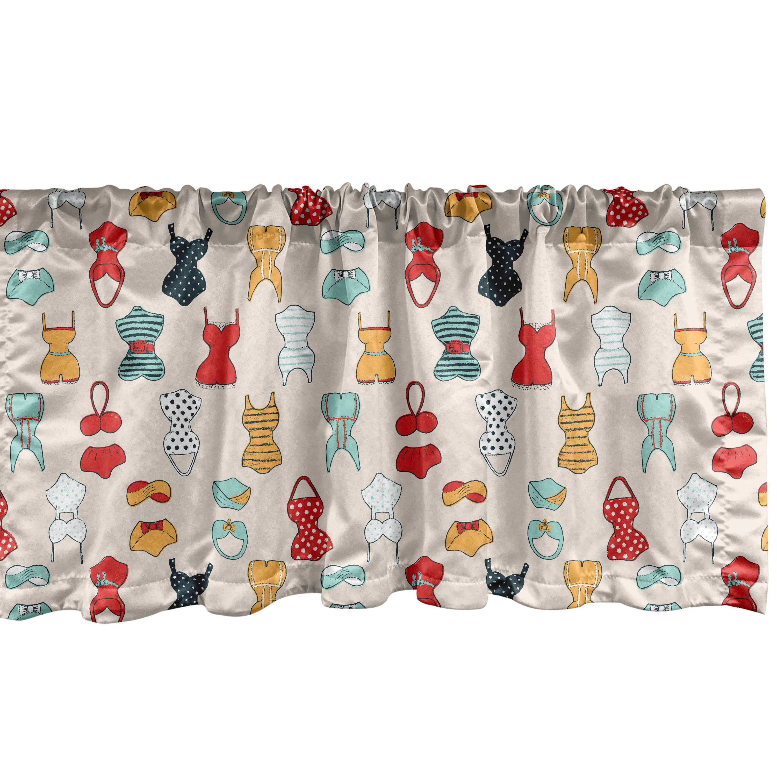Scheibengardine Vorhang Volant für Küche Schlafzimmer Dekor mit Stangentasche, Abakuhaus, Microfaser, Schwimmen Retro Design Swimsuits