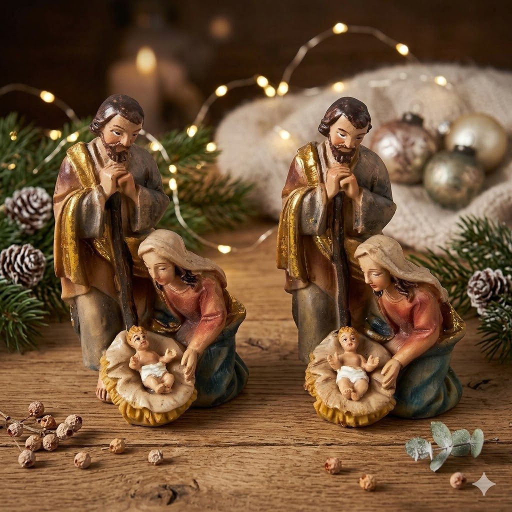 dekoprojekt Krippenfigur 2er Set Krippenfiguren „Heilige Familie“ K449 (Set, 2 St., 2tlg), Detailreiche Krippenfiguren mit edlen goldenen Akzenten aus Polystone