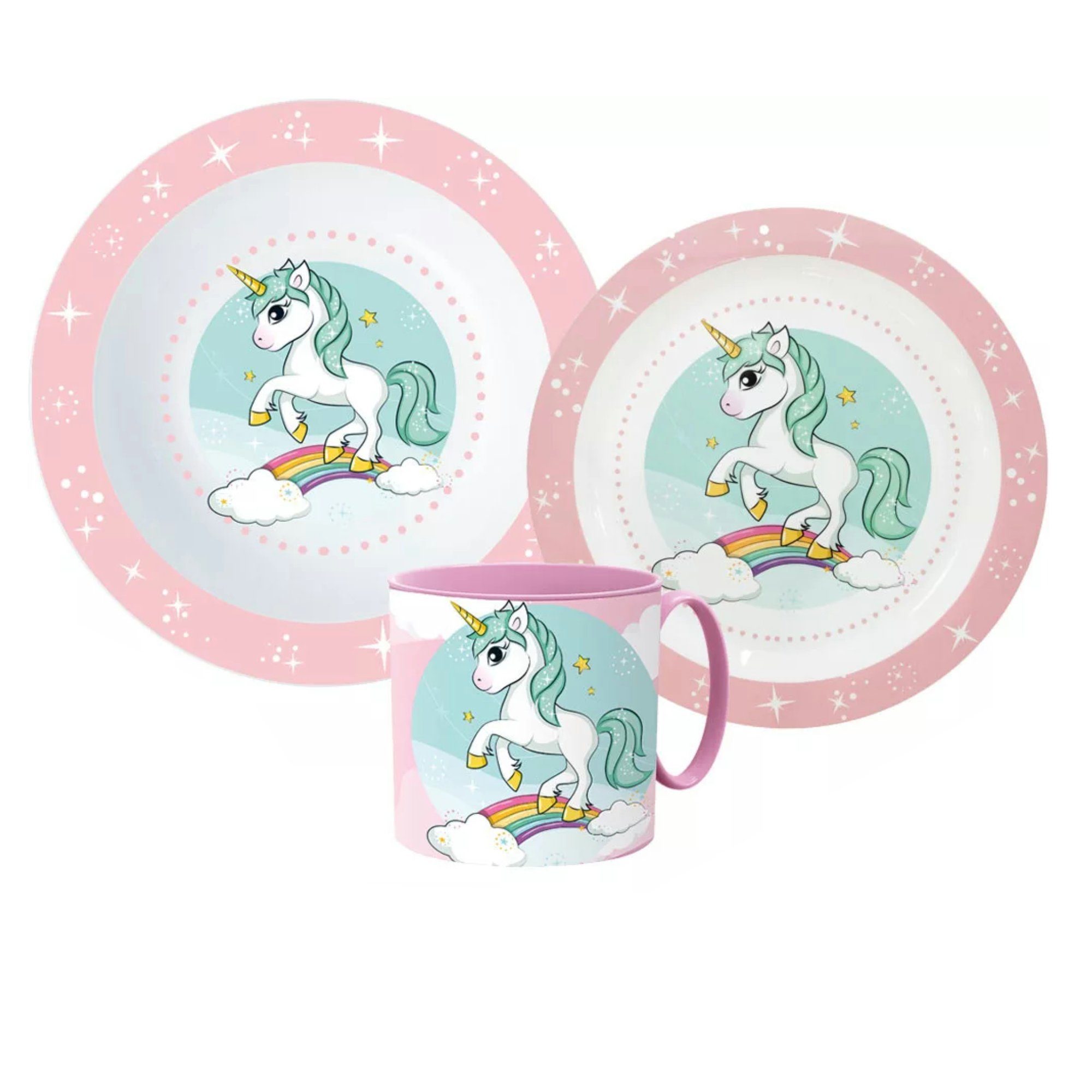 Kindergeschirr-Set Kleines Einhorn Unicorn Kinder Geschirr-Set 3 tlg