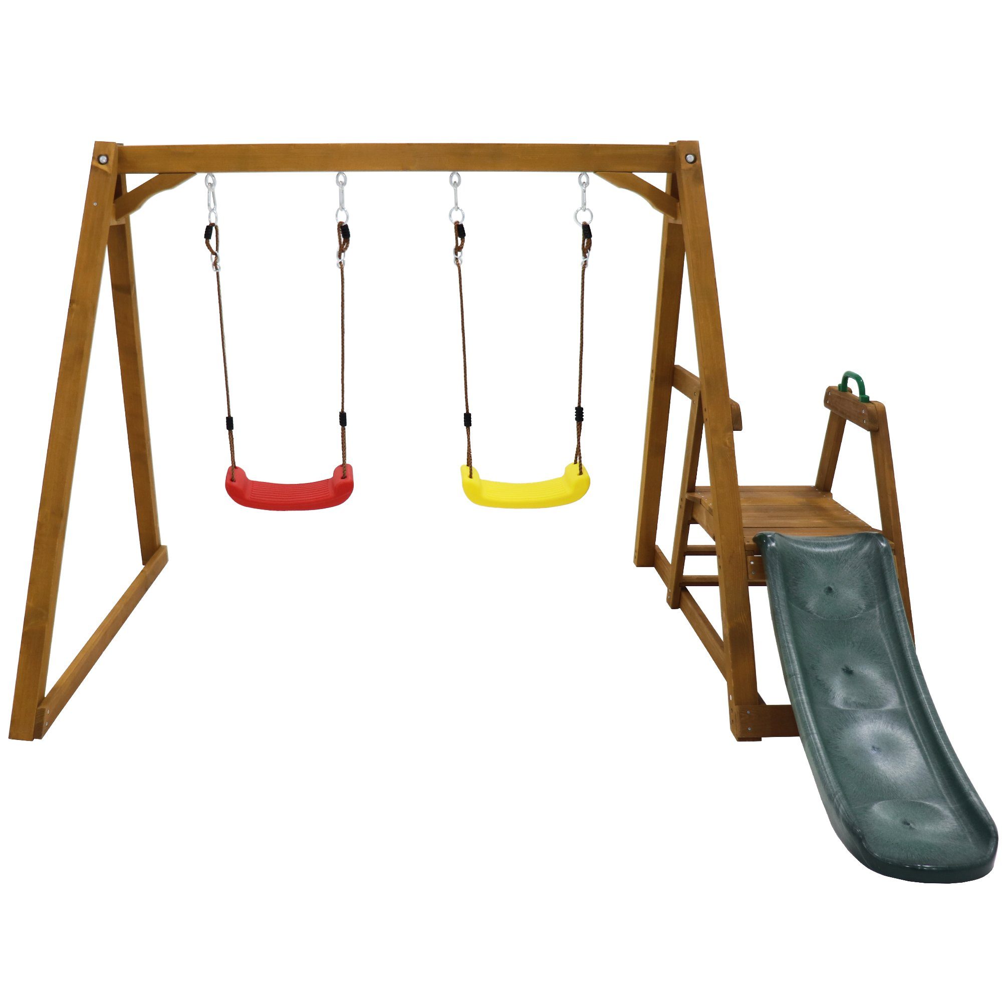 Fangqi Puppenschaukel 238,5 x 240 x 168,9 cm Robuste Kinderschaukel mit Rutsche und Leiter, (Kinder-Doppelschaukel, Familienschaukel, Outdoor-Schaukel), Kinder-Doppelschaukel mit zwei Schaukelsitzen, Leiter und Rutsche