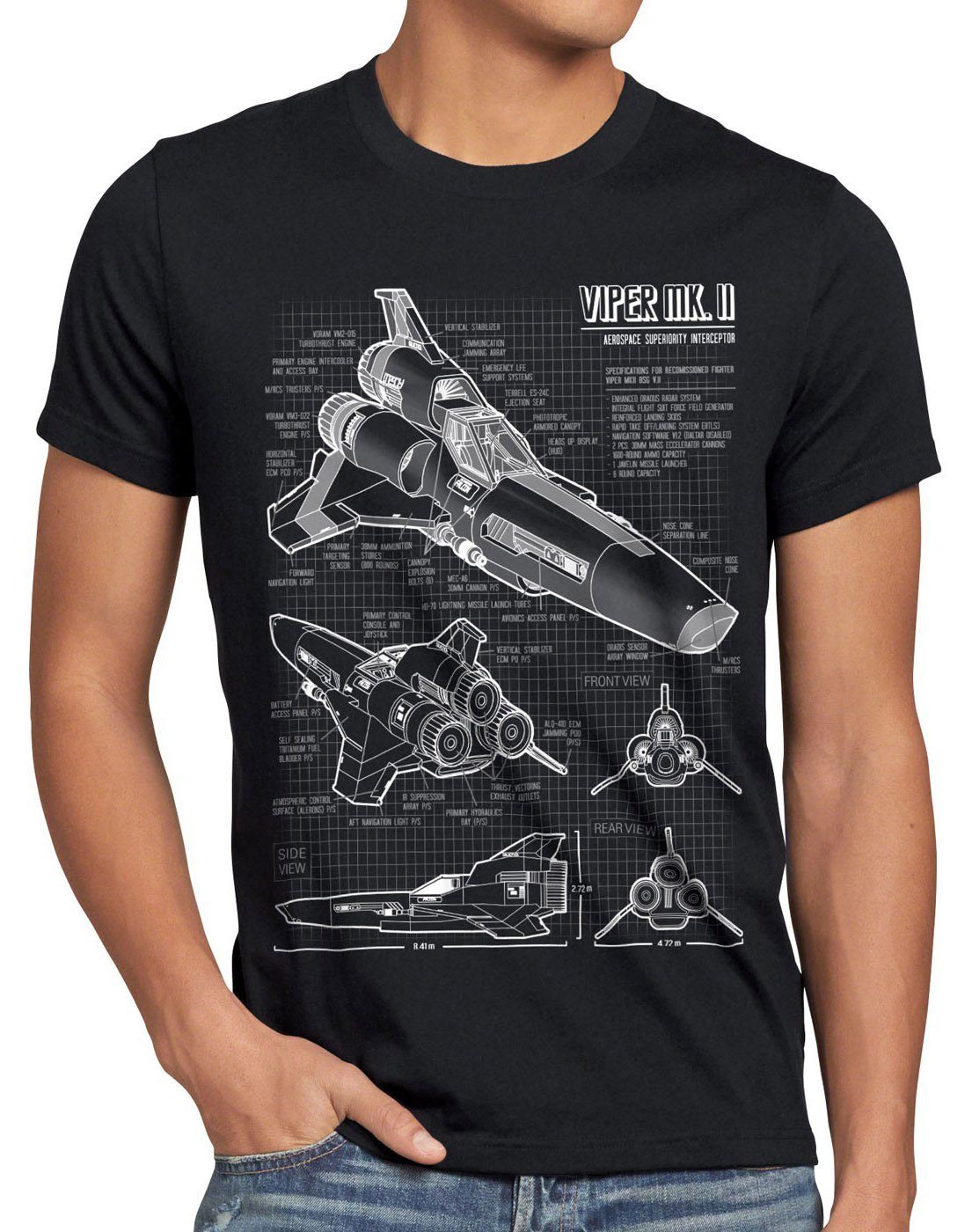 style3 Print-Shirt Herren T-Shirt Viper MK2 galactica kampfstern battlestar jäger zylon galaktika schwarz