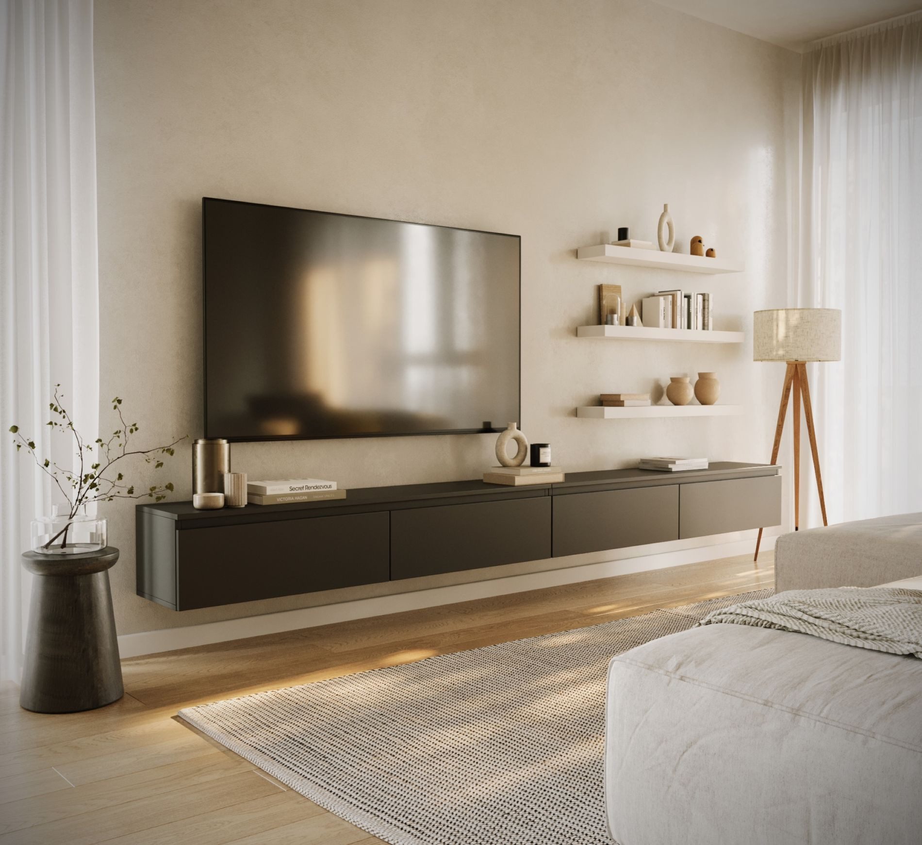 Selsey TV-Schrank BEMMI Hängendes TV-Board mit vier Klappen 300 cm