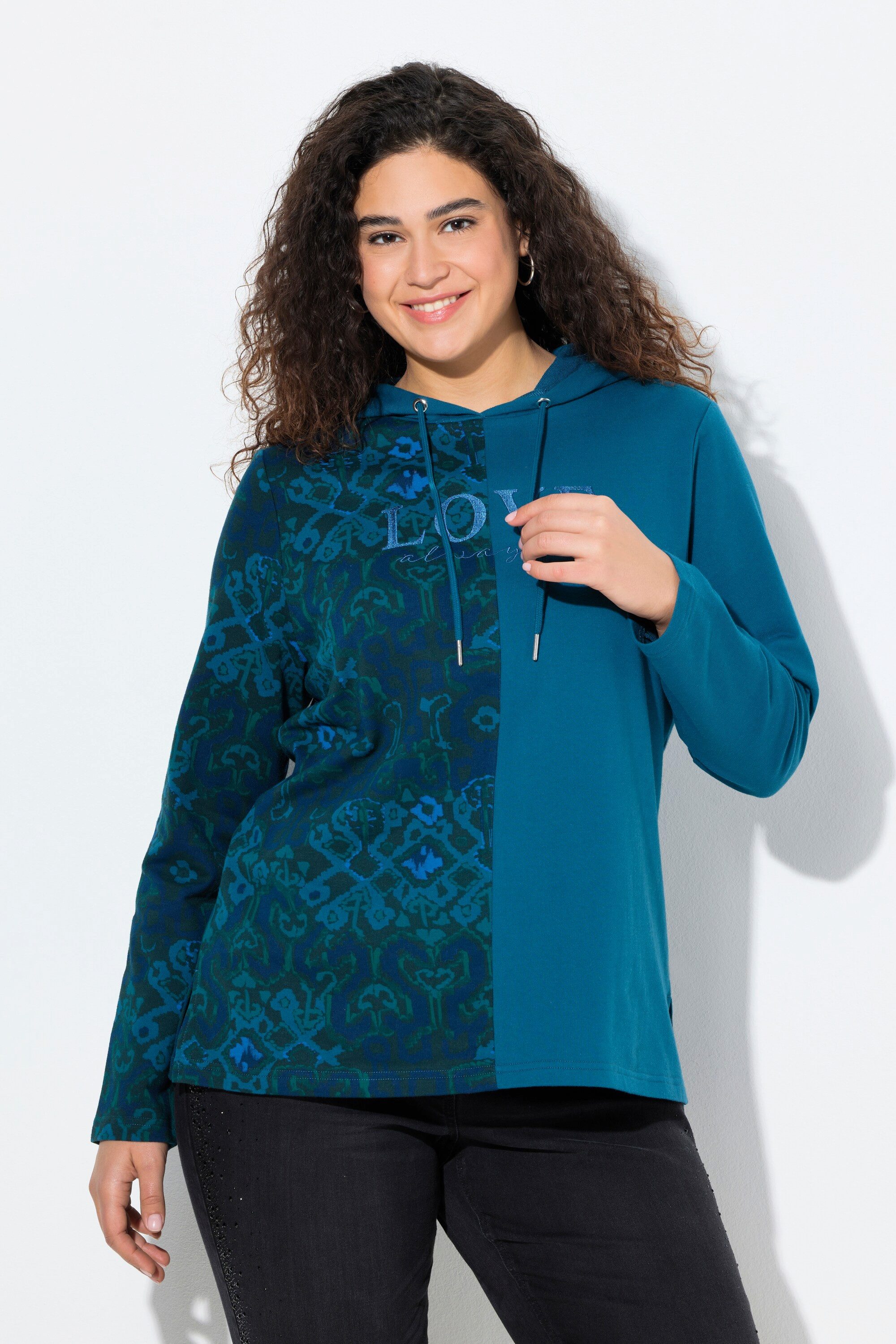 Ulla Popken Sweatshirt Hoodie Patchdruck Kapuze günstig online kaufen