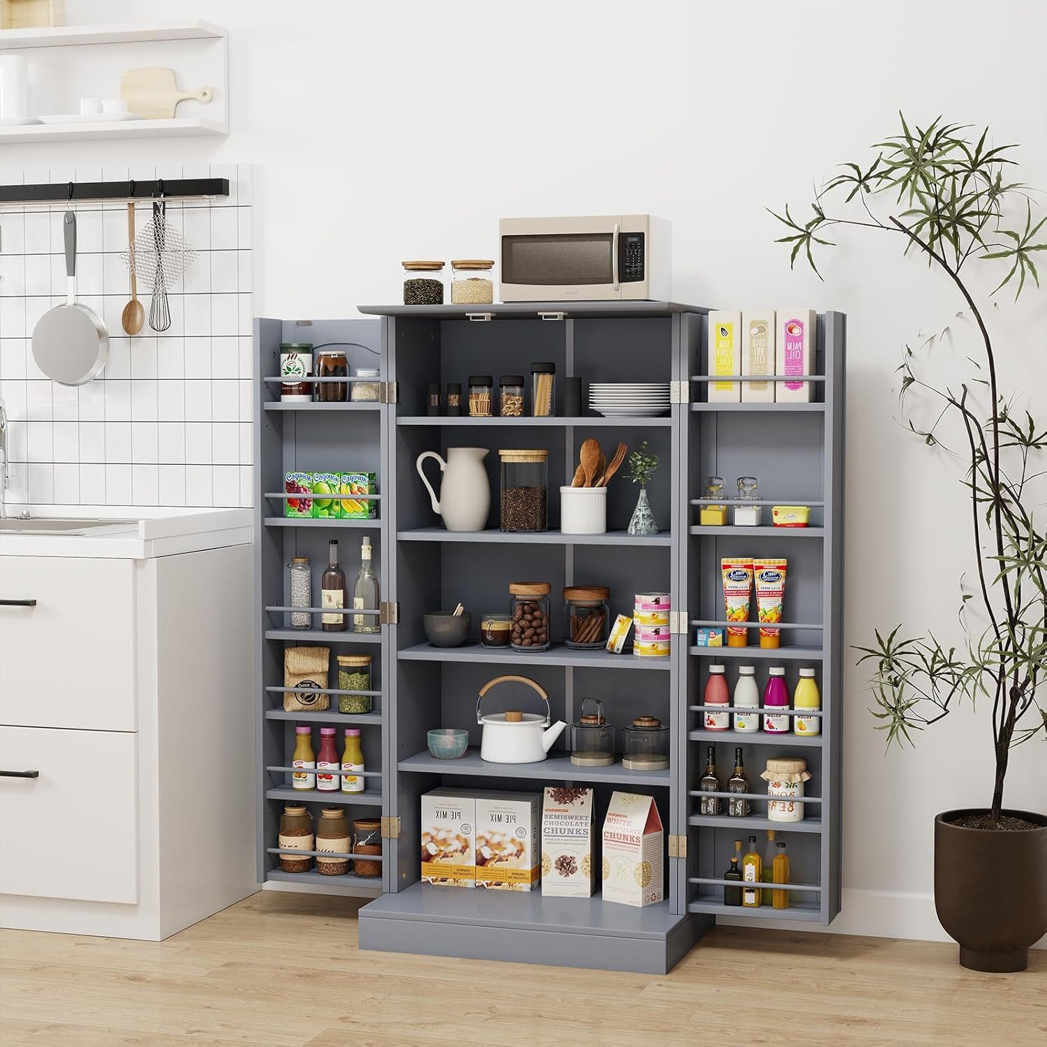 KOMFOTTEU Vorratsschrank Küchenschrank mit Türen,verstellbaren Regalen & Me günstig online kaufen