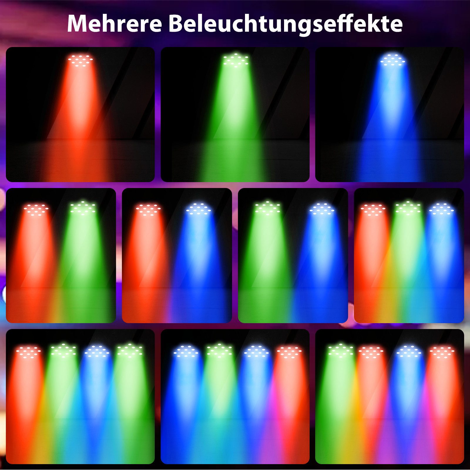 ZonQoonz Discolicht 108W LED PAR-Scheinwerfer mit drahtloser Fernbedienung für DJ Party