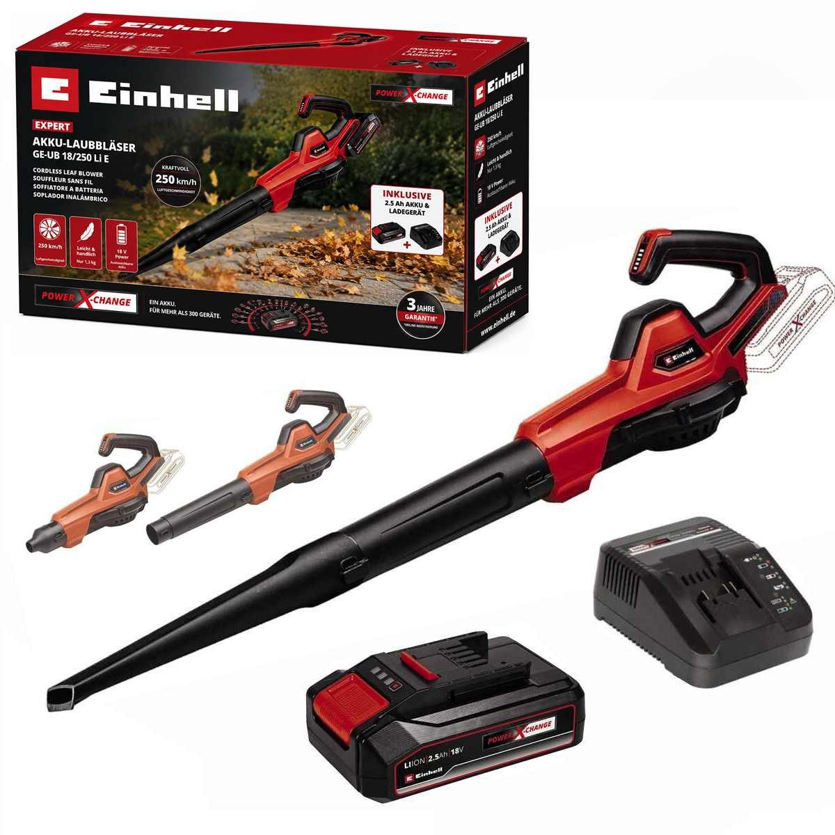 Einhell Akku-Laubbläser Universal Laubbläser GE-UB 18/250 Li E 18V mit Akku 2.5 Ah + Ladegerät