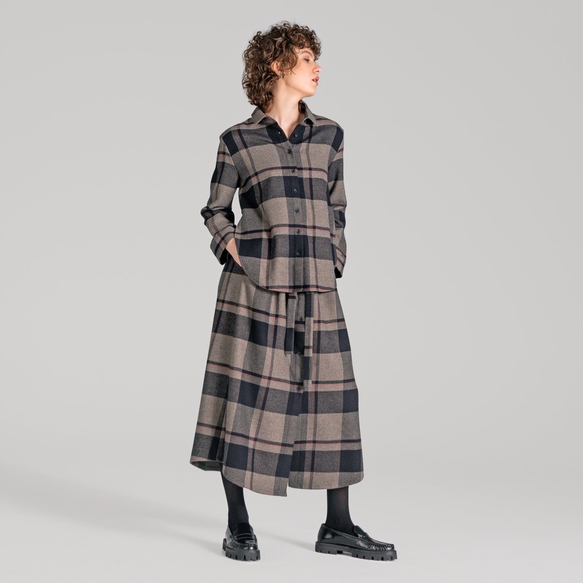 trueStory Hemdblusenkleid CHARU 100 % zertifizierte Bio-Baumwolle Black Check