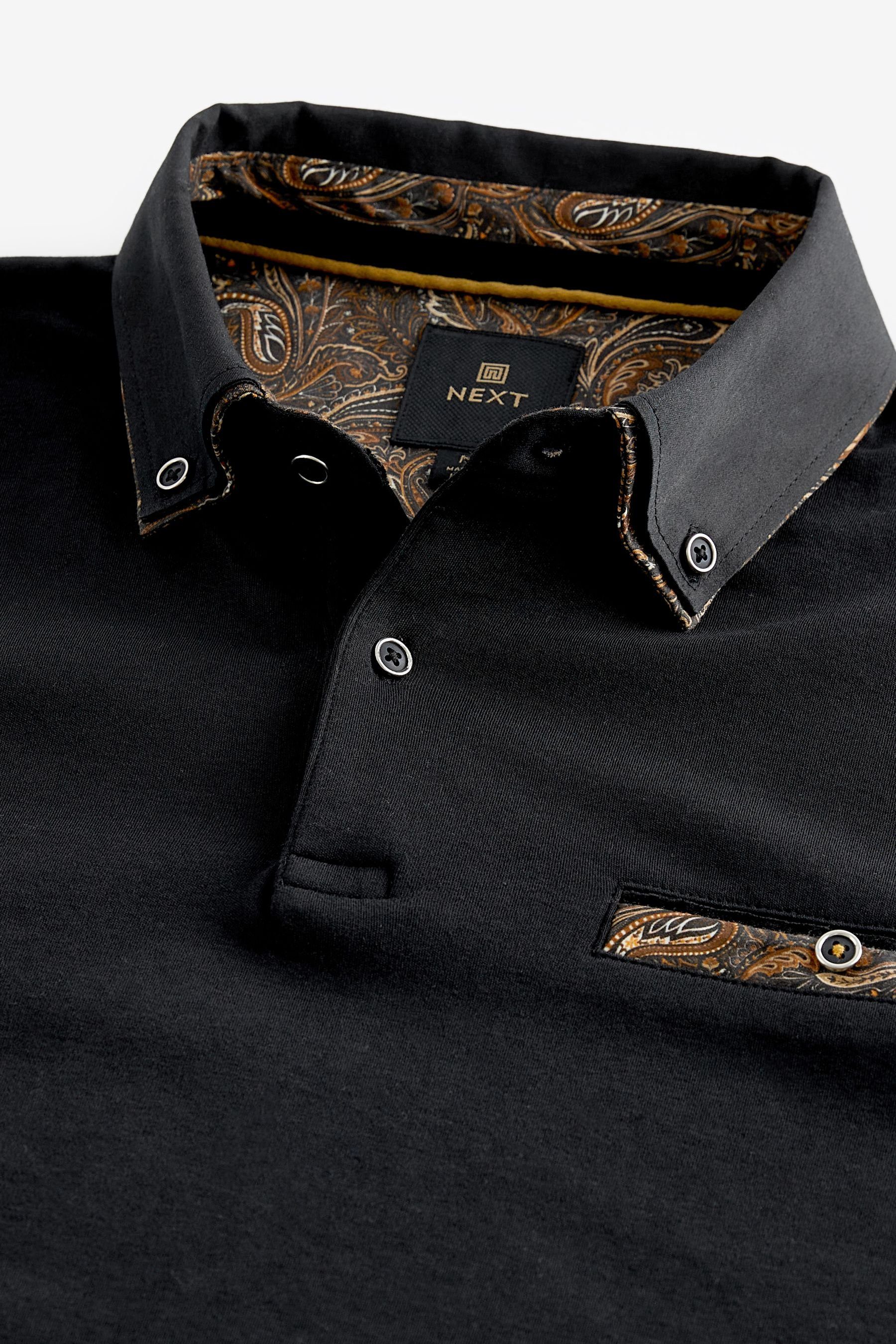elegantem (1-tlg) Kragen Next Black/Gold Polohemd Poloshirt mit