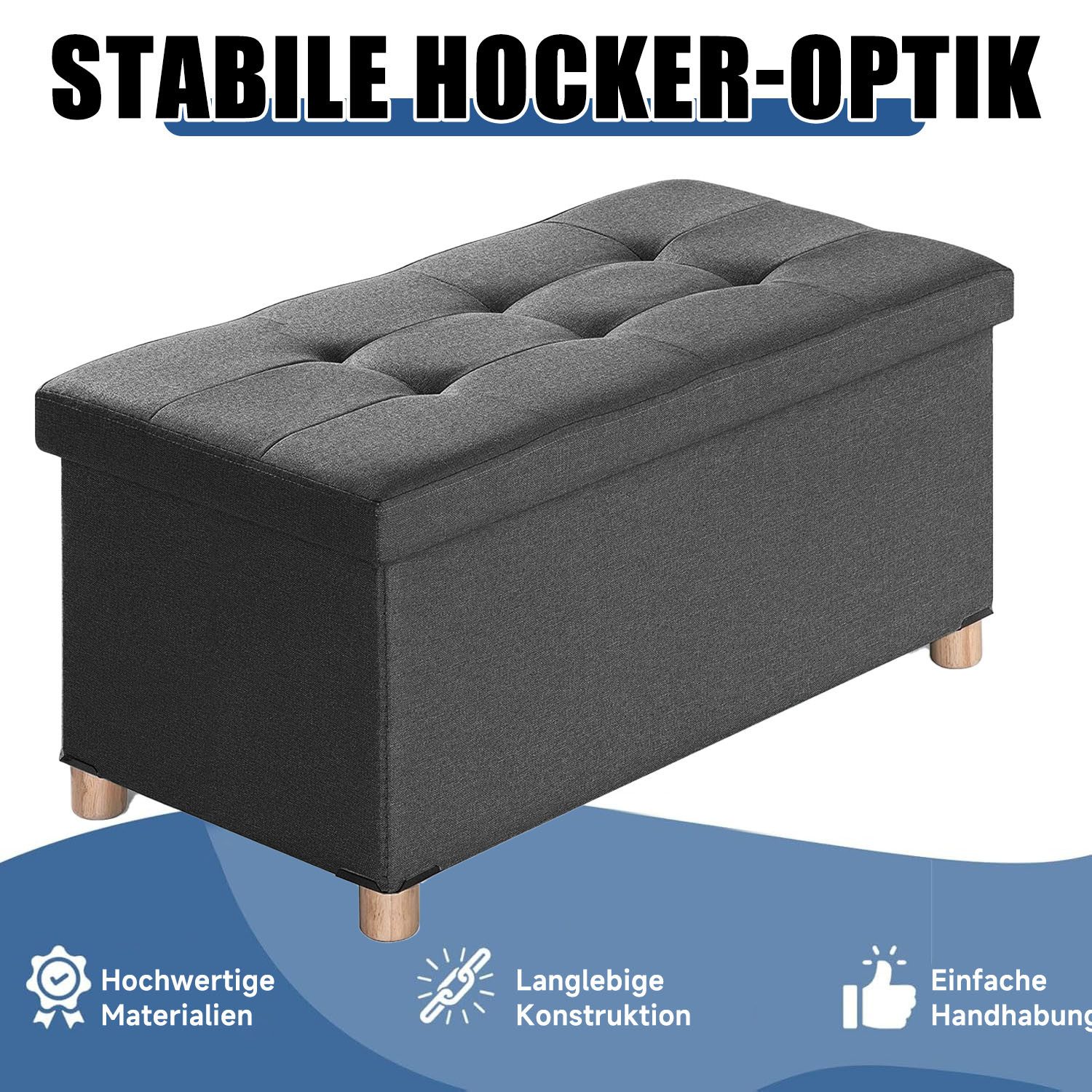 SURFOU Sitzhocker mit Stauraum und Deckel Aufbewahrungsbox Fußhocker bis 300 kg (für Wohnzimmer Schlafzimmer Flur), Hocker mit Stauraum mit Holzfüßen