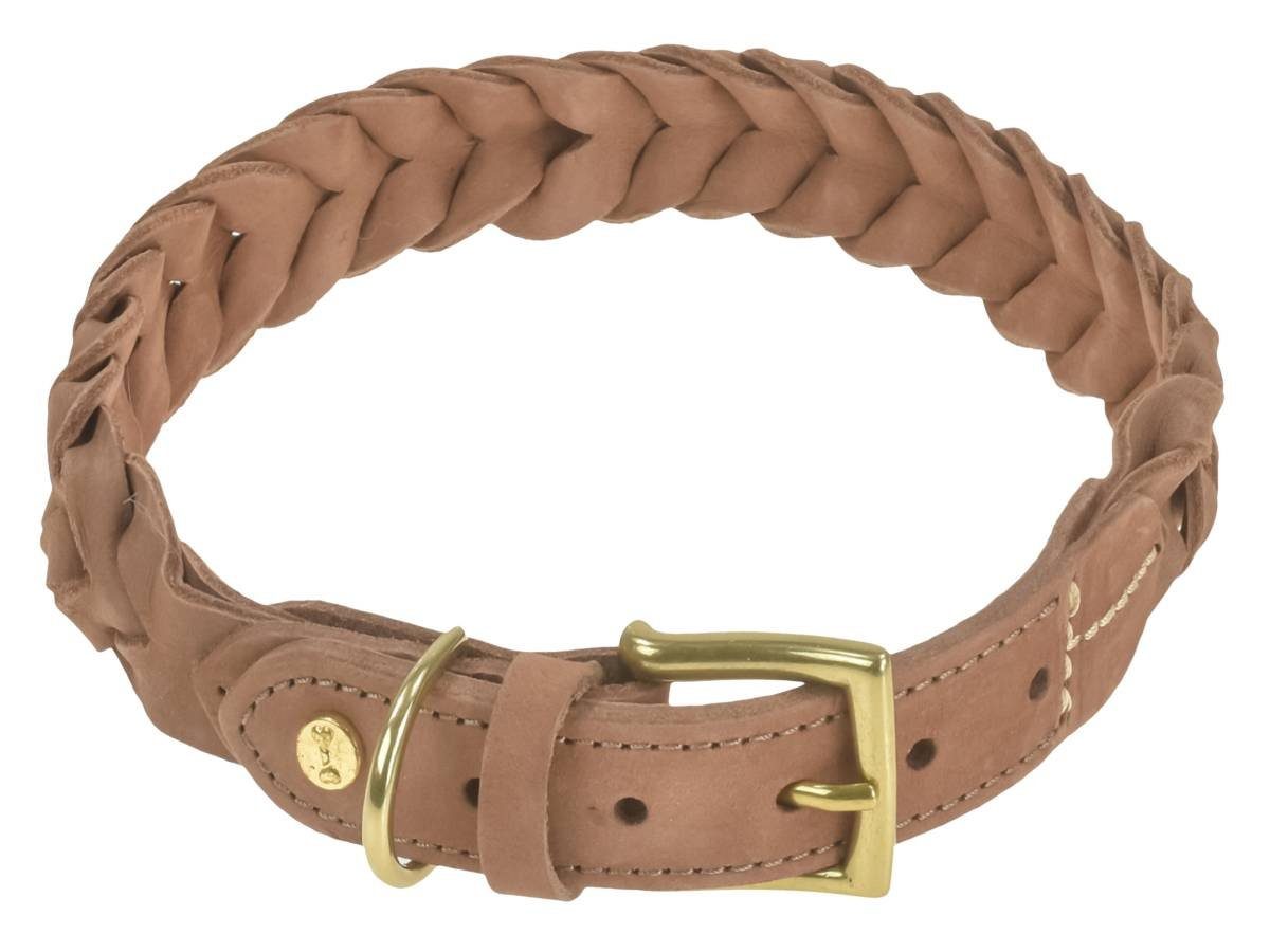 Denjo Dogs Hunde-Halsband Stockholm, Leder, Halsband, fellschonende Messingschnalle, Leder geflochten, Premium