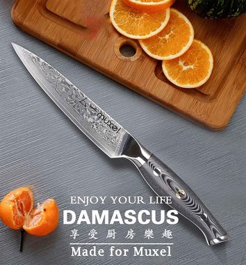 Muxel Gemüsemesser 2-tlg Messer Set Damast V10 Edelstahl 62 Lagen Kochmesser und Gemüseme
