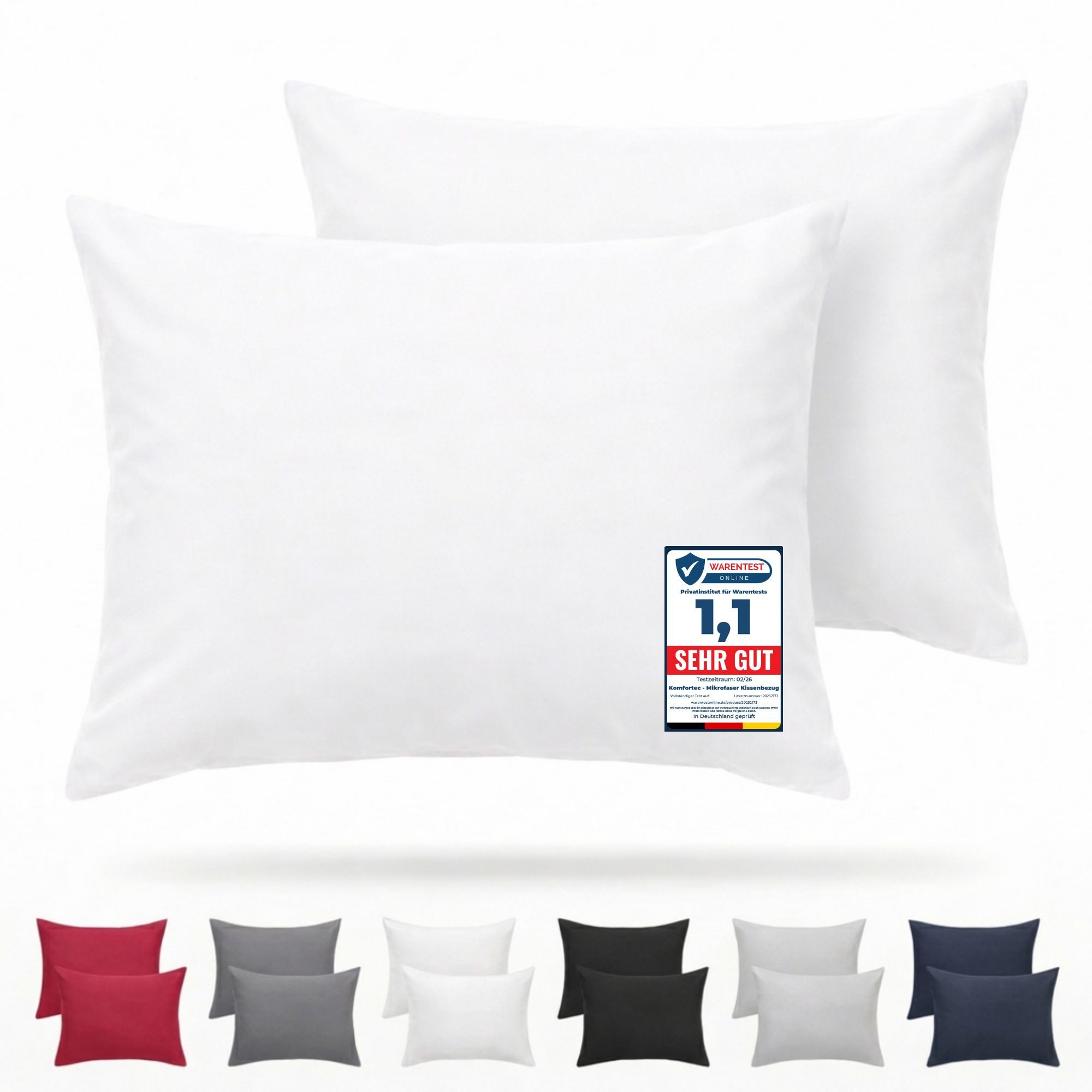 Komfortec Kissenbezug Premium Kopfkissenbezug, gebürstet 100% Mikrofaser 90g/m², (2 Stück), 40x60 cm mit Reißverschluss, Superweiches Kissenhülle Set