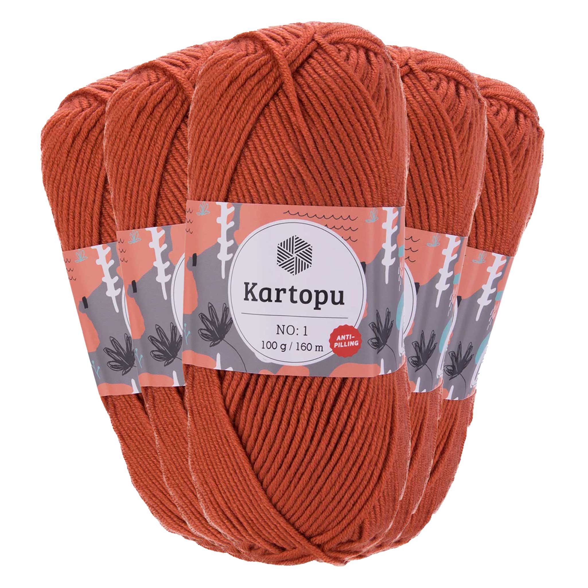 maDDma 5 x 100g Strickwolle Kartopu NO:1 Polyacryl-Wolle Anti Pilling Effekt Häkelwolle, 800 m (Sparpaket), K1210 dunkelorange