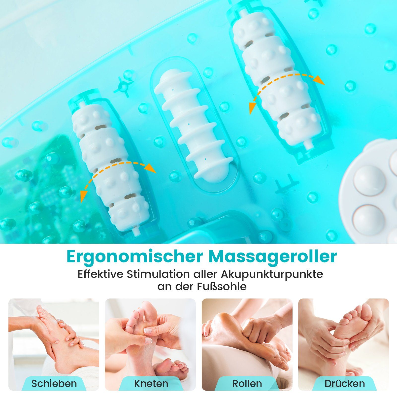 COSTWAY Fußbad, mit Heizfunktion, Vibration, Bubble, Bimsstein, Massagerollen