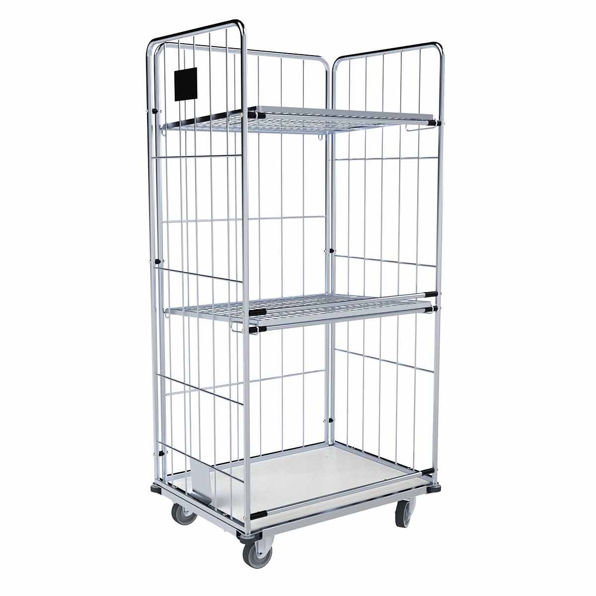 OSWALD Transportgeräte Transportwagen Wäschewagen 2 Böden 4 Abweisräder, 3-seitig 850 x 630 x 1.750mm 500 kg, (RW18134), Rollplatte Kunststoff, Nutzhöhe 1.600 mm, Zwischenböden klappbar